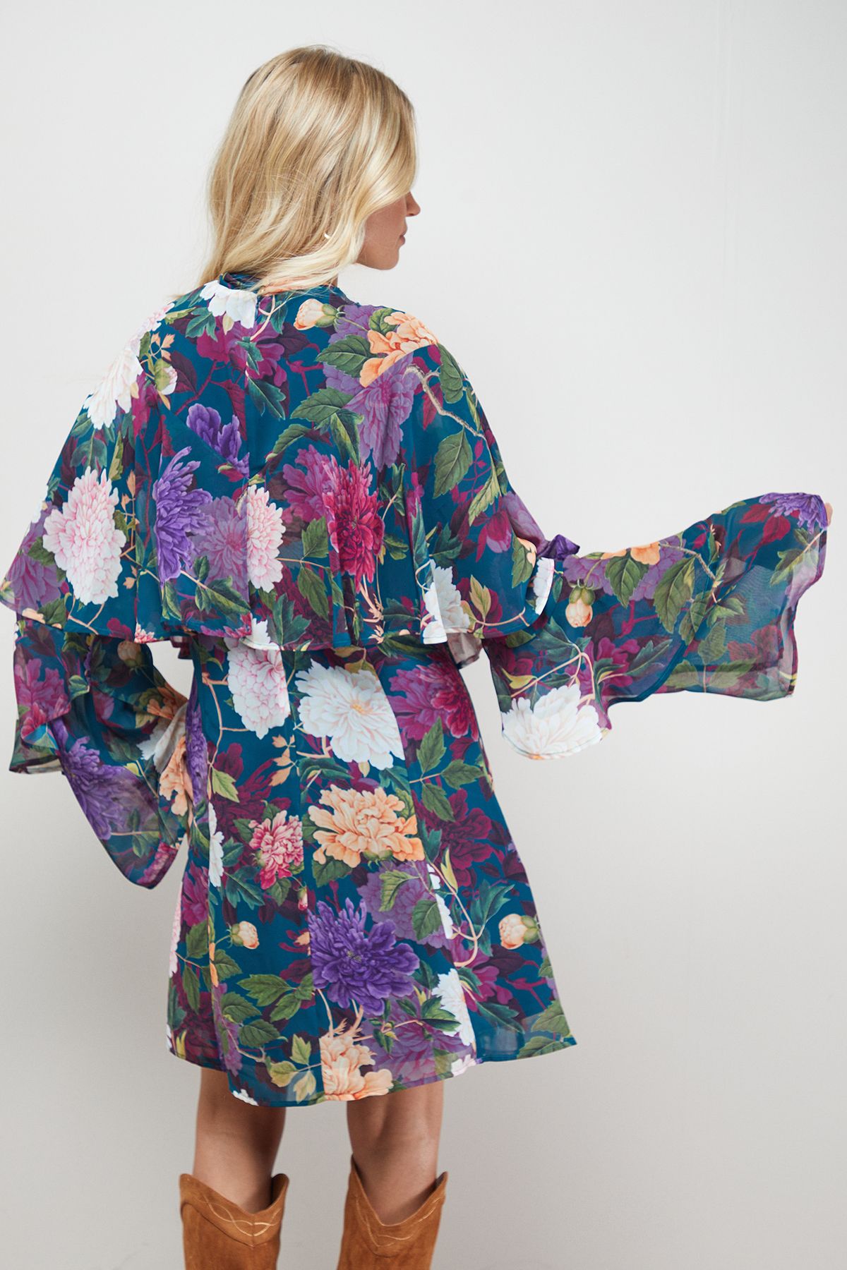 Oasis Ruffled Cape Sleeve Mini Dress Floral image 3
