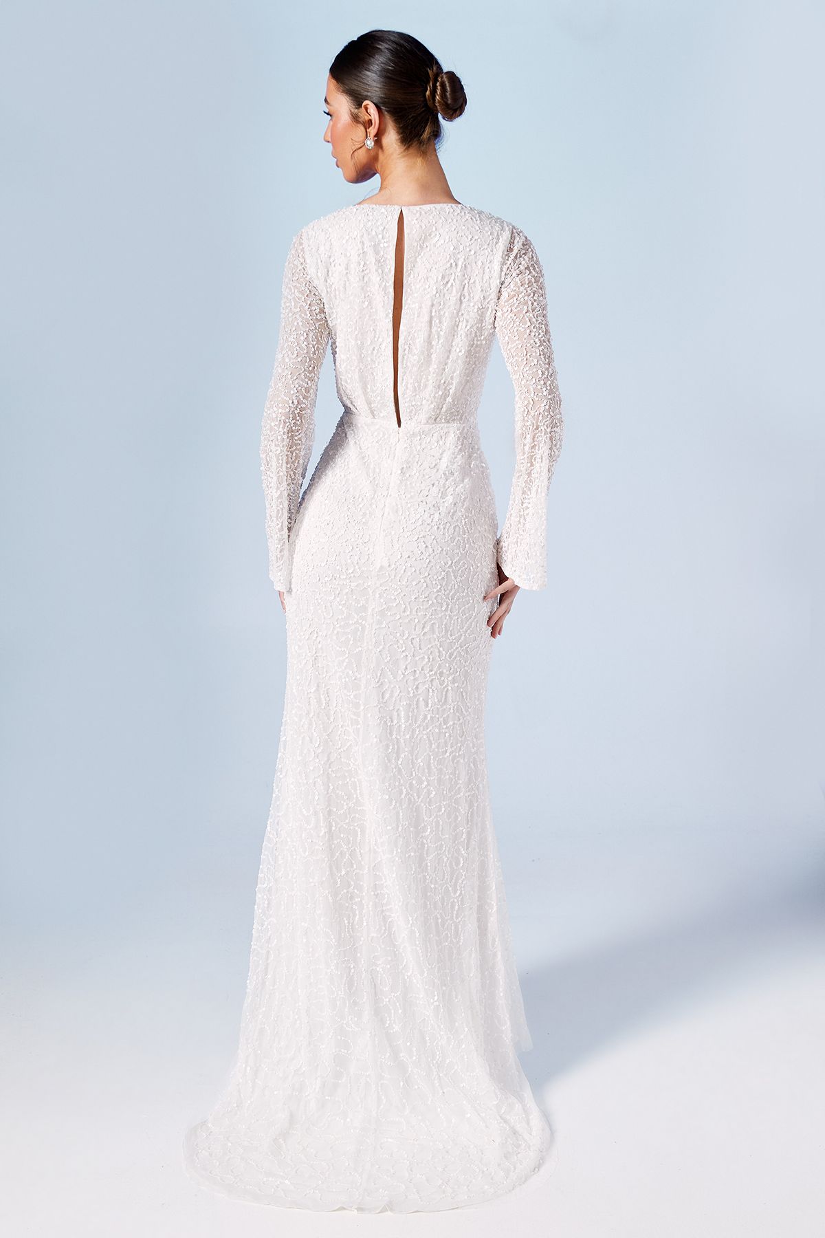 Coast Wrap Bodice Long Sleeve Sequin Wedding Dress Ivory image 3