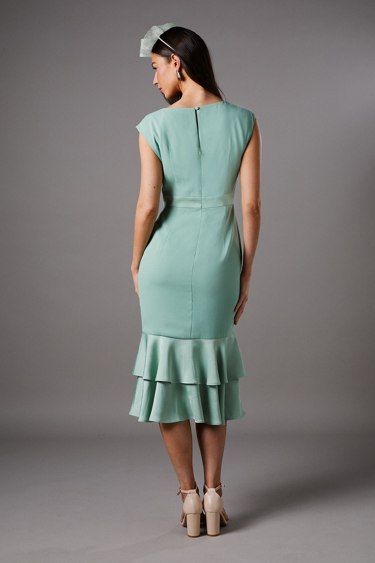 Coast Satin Back Crepe Dress With Peplum Sage image 5