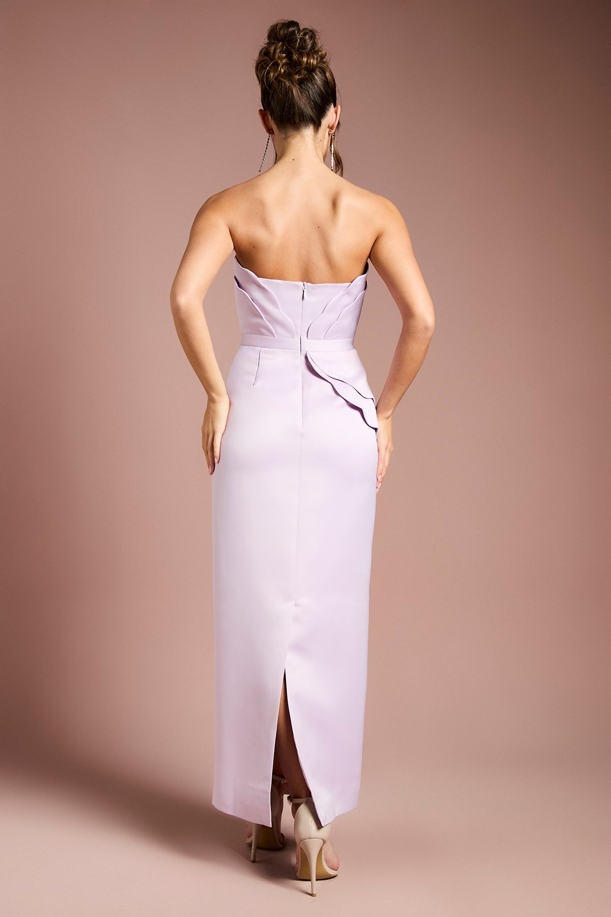 Coast Scallop Detail Bandeau Structured Satin Maxi Dress Lilac image 3