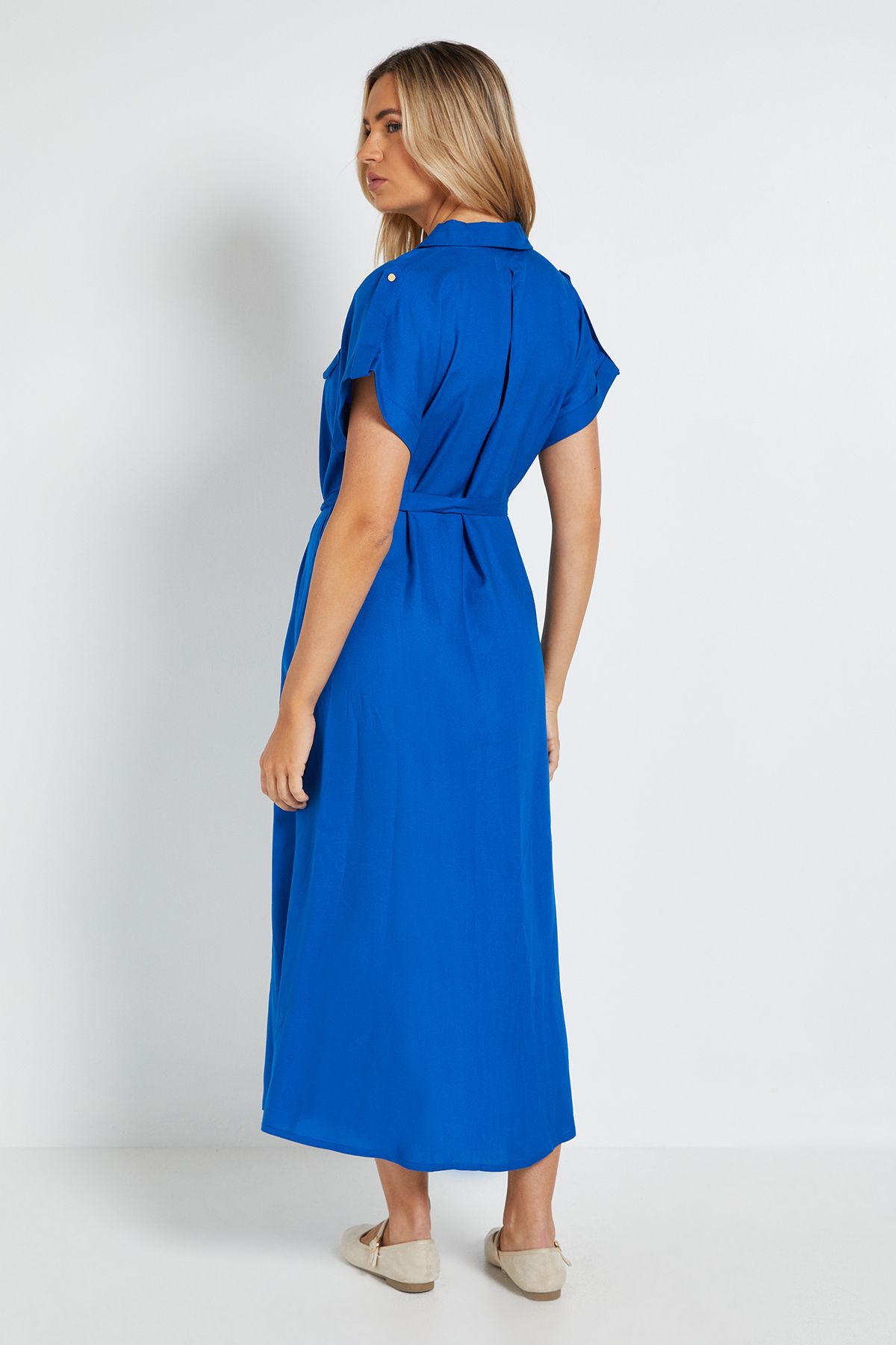 Dorothy Perkins Button Up Belted Roll Sleeve Shirt Dress Cobalt image 3