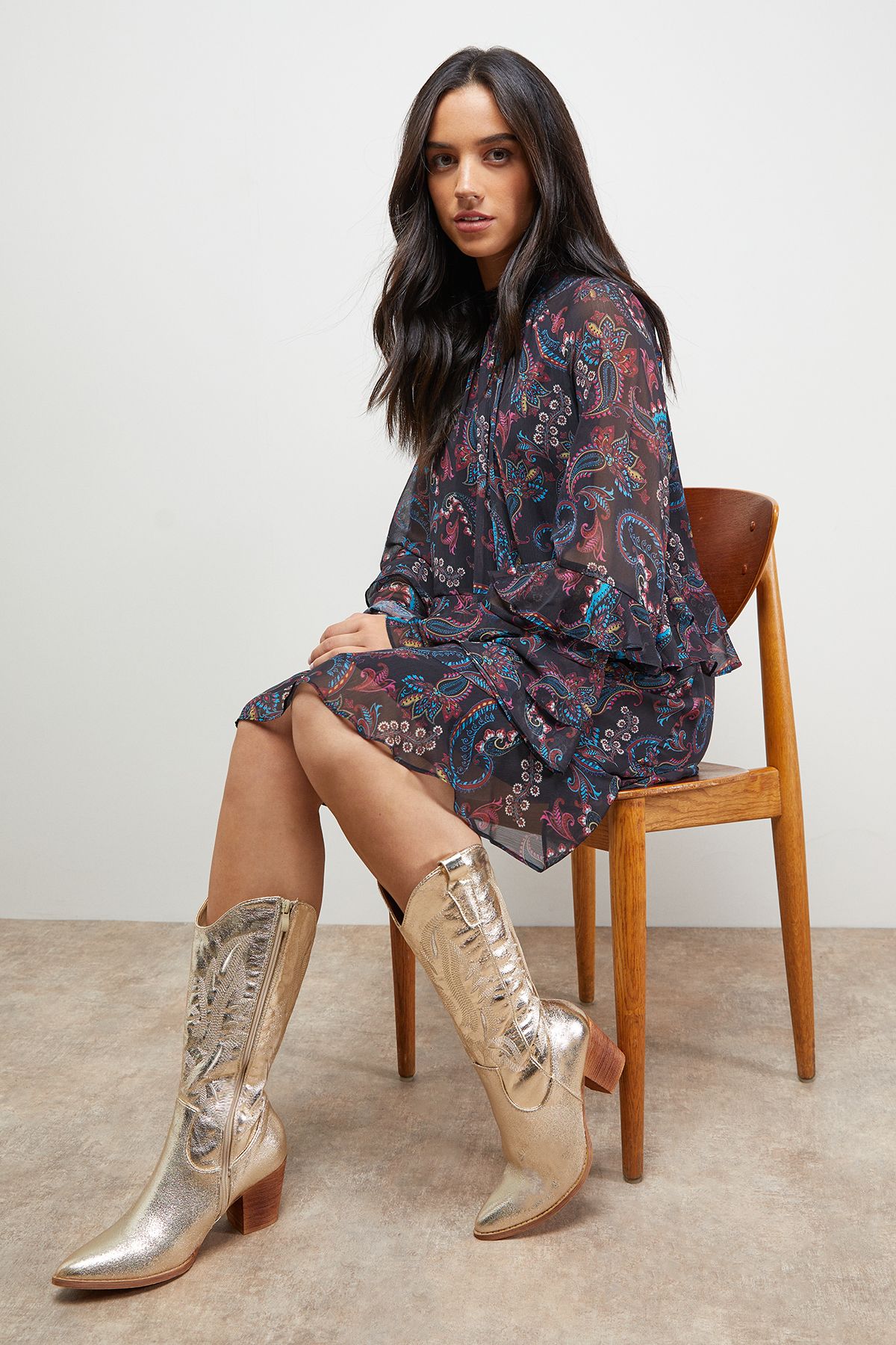 Oasis Toulouse Faux Suede Western Cowboy Boots Gold image 1