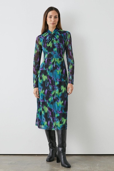 Principles Green Abstract Mesh Keyhole Midi Dress Green