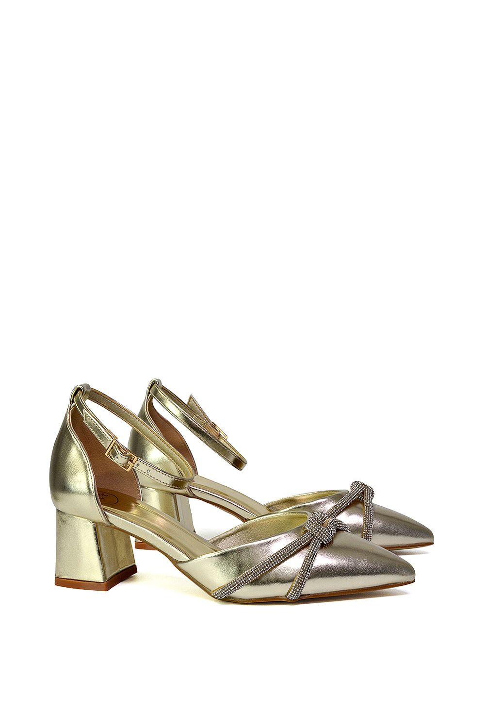 XY London 'Sarah' Ankle Strap Pointed Toe Diamante Mid Block Heels image 2