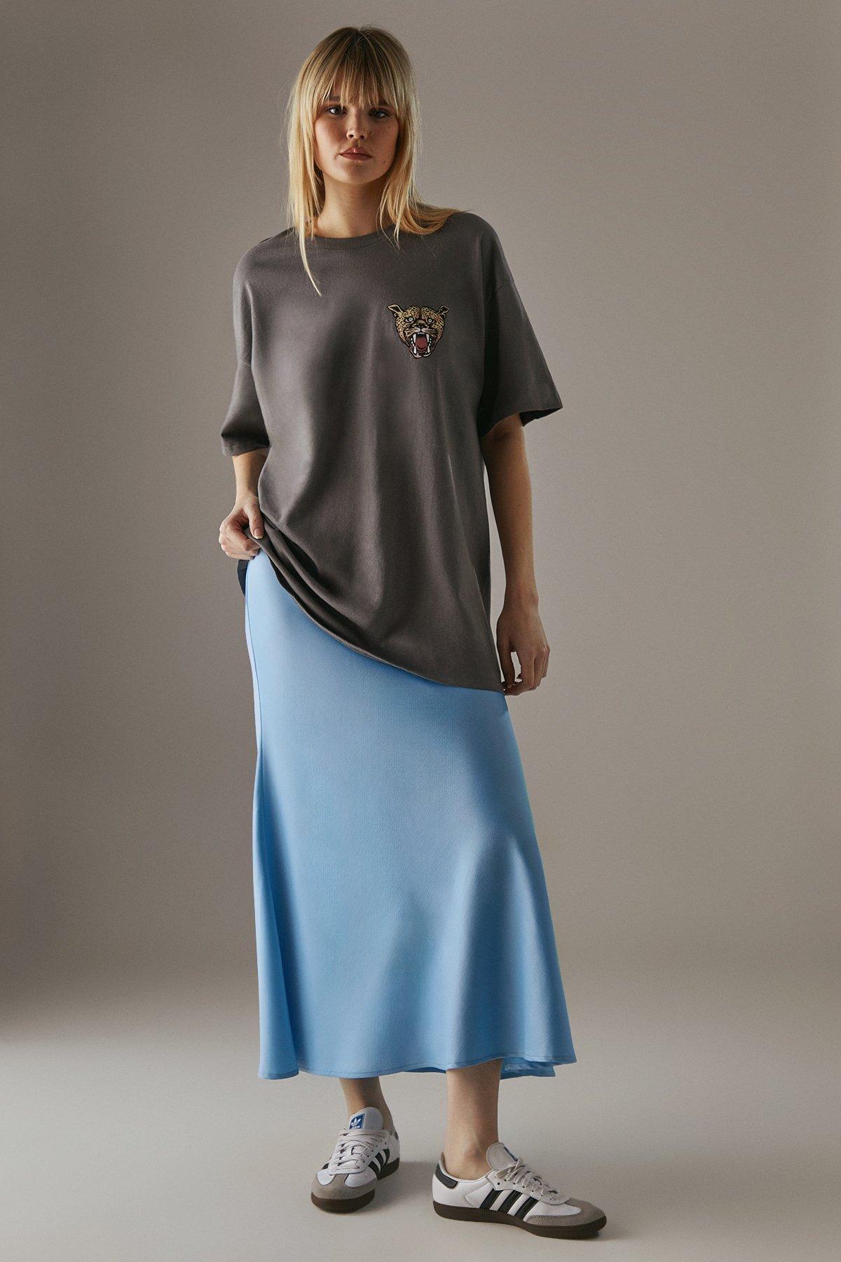 Warehouse Satin Bias Midi Skirt Blue image 2