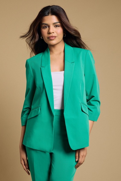 Dorothy Perkins Petite Ruched Sleeve Blazer Green