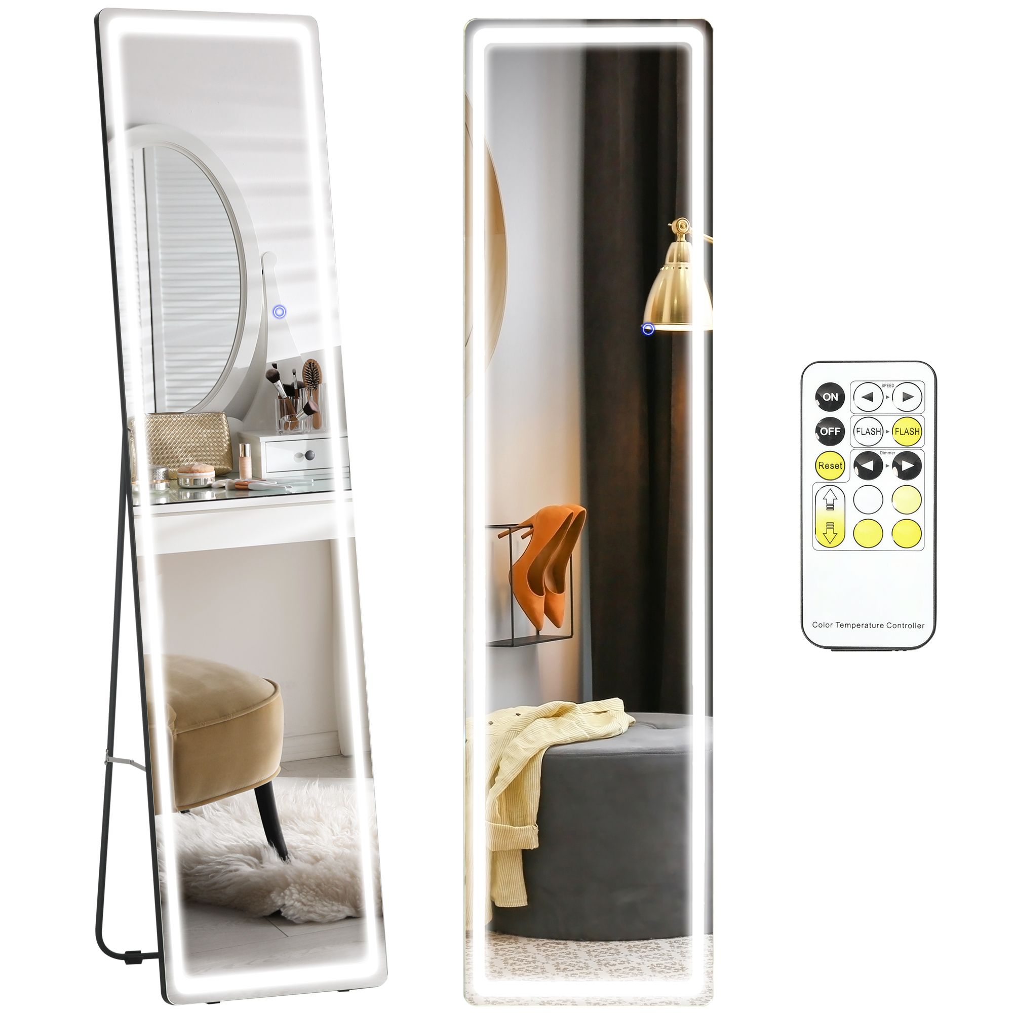 HOMCOM Full Length Mirror with LED Light Free Standing Floor Mirror Bedroom image 2