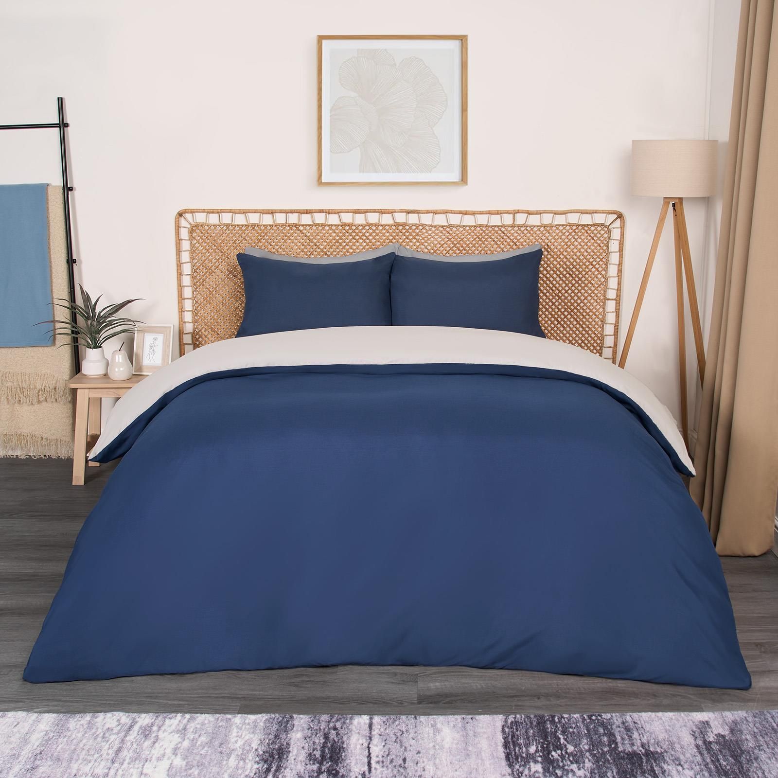 OHS Plain Reversible Duvet Cover With Pillowcase Set image 1