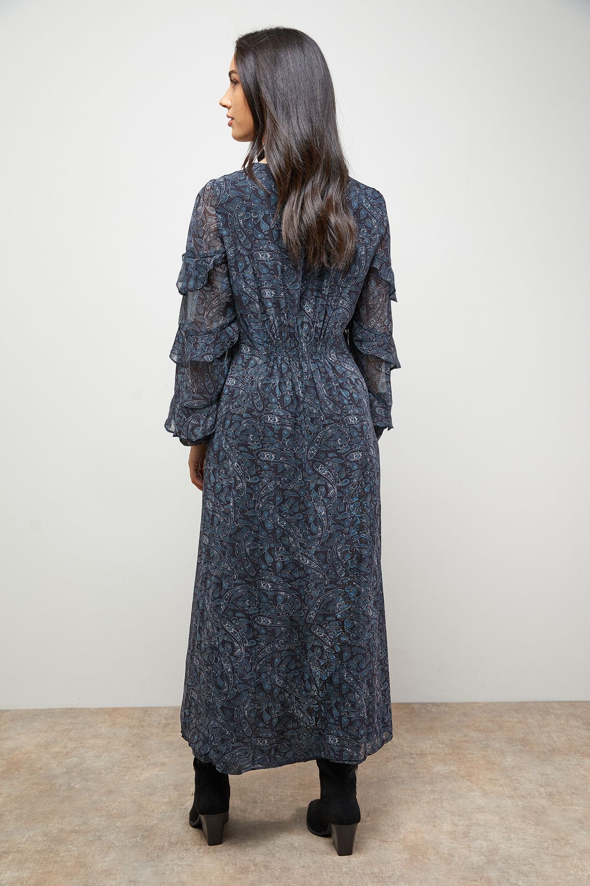 Oasis Printed Lace Detail Frill Sleeve Midi Dress Multi image 3