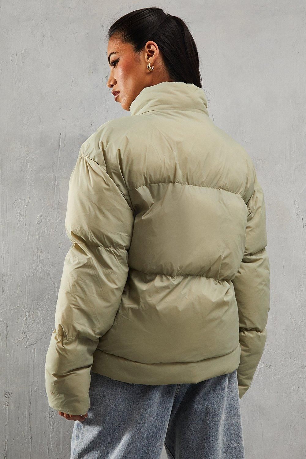 MissPap Ribbed Placket Puffer Coat Green image 3