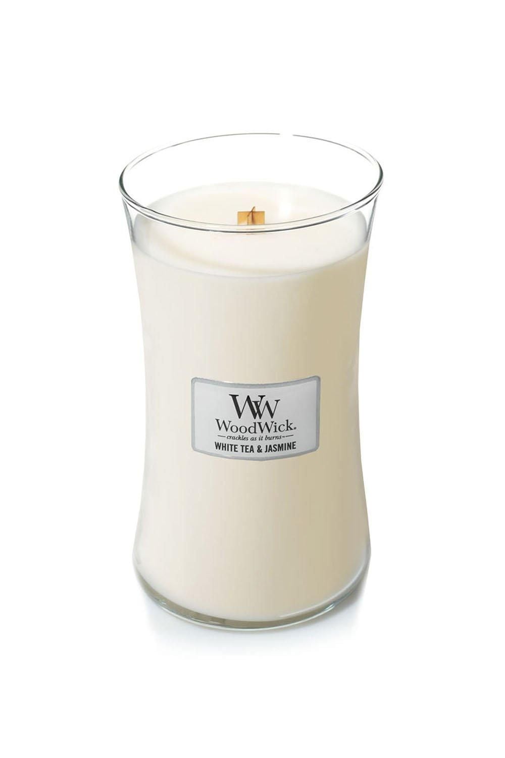 Woodwick White Tea And Jasmine Large Candle White image 2