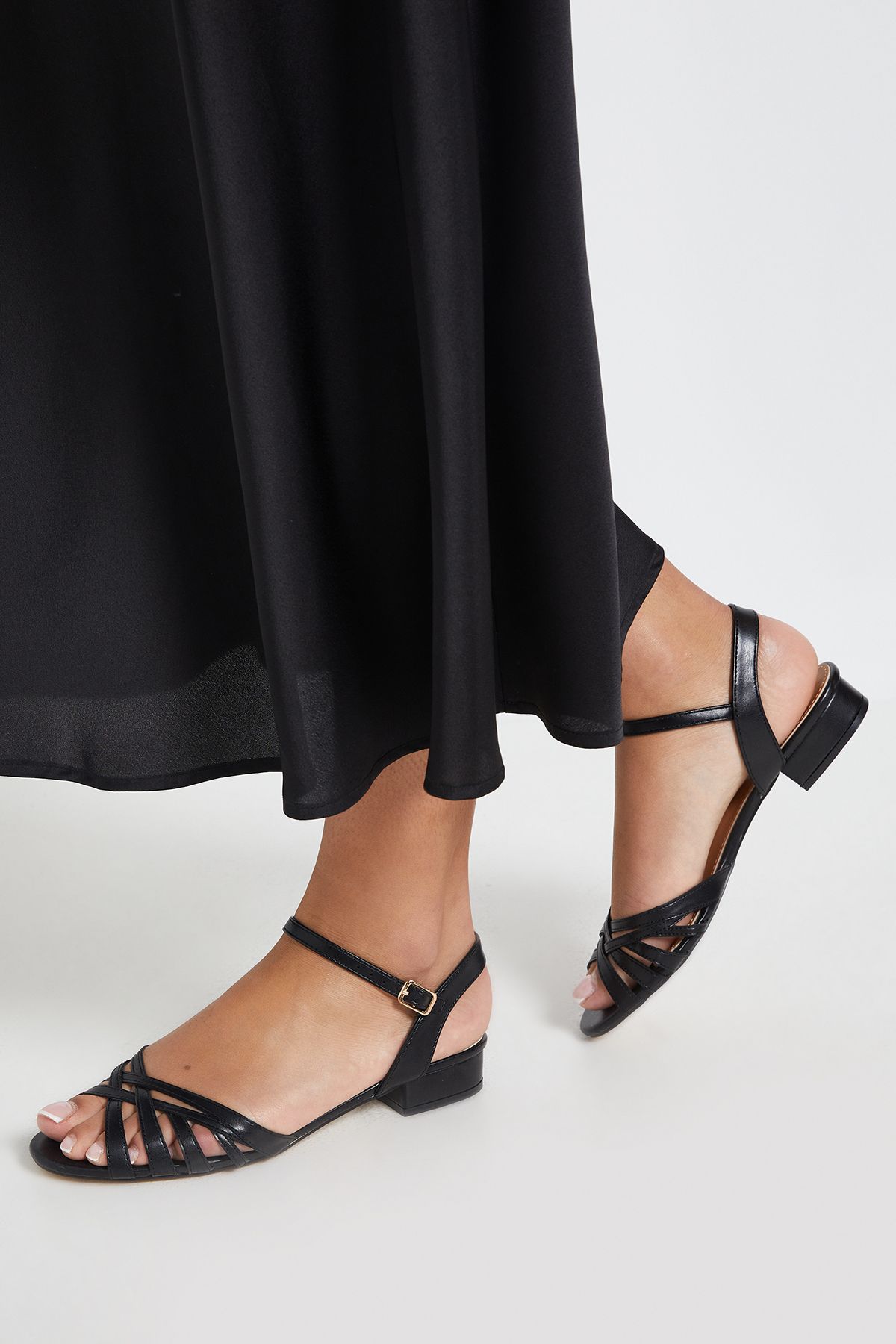 Dorothy Perkins Kathy Faux Leather Cross Strap Flat Sandals Black