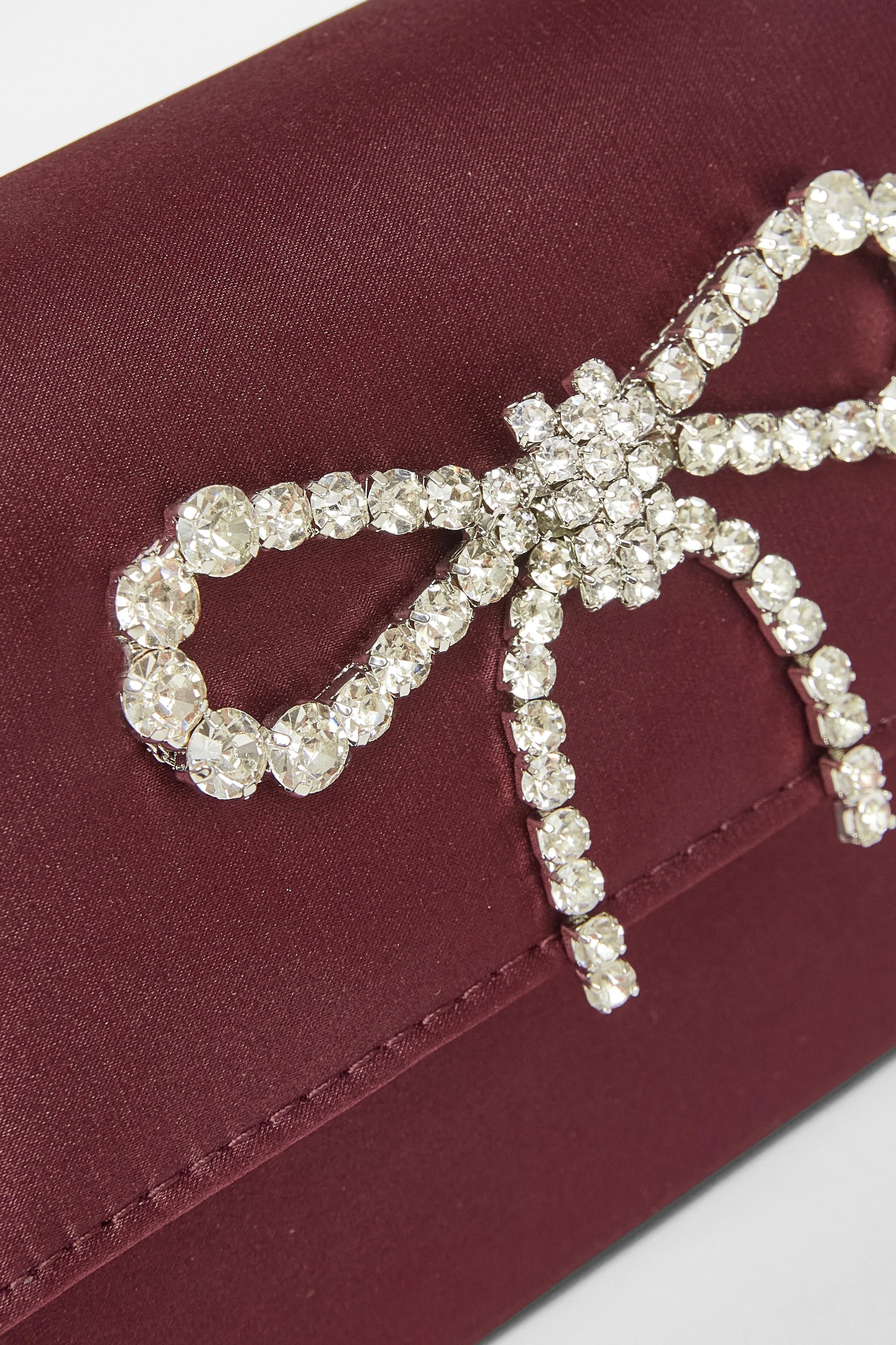 Quiz Burgundy Diamante Bow Top Handle Bag image 5