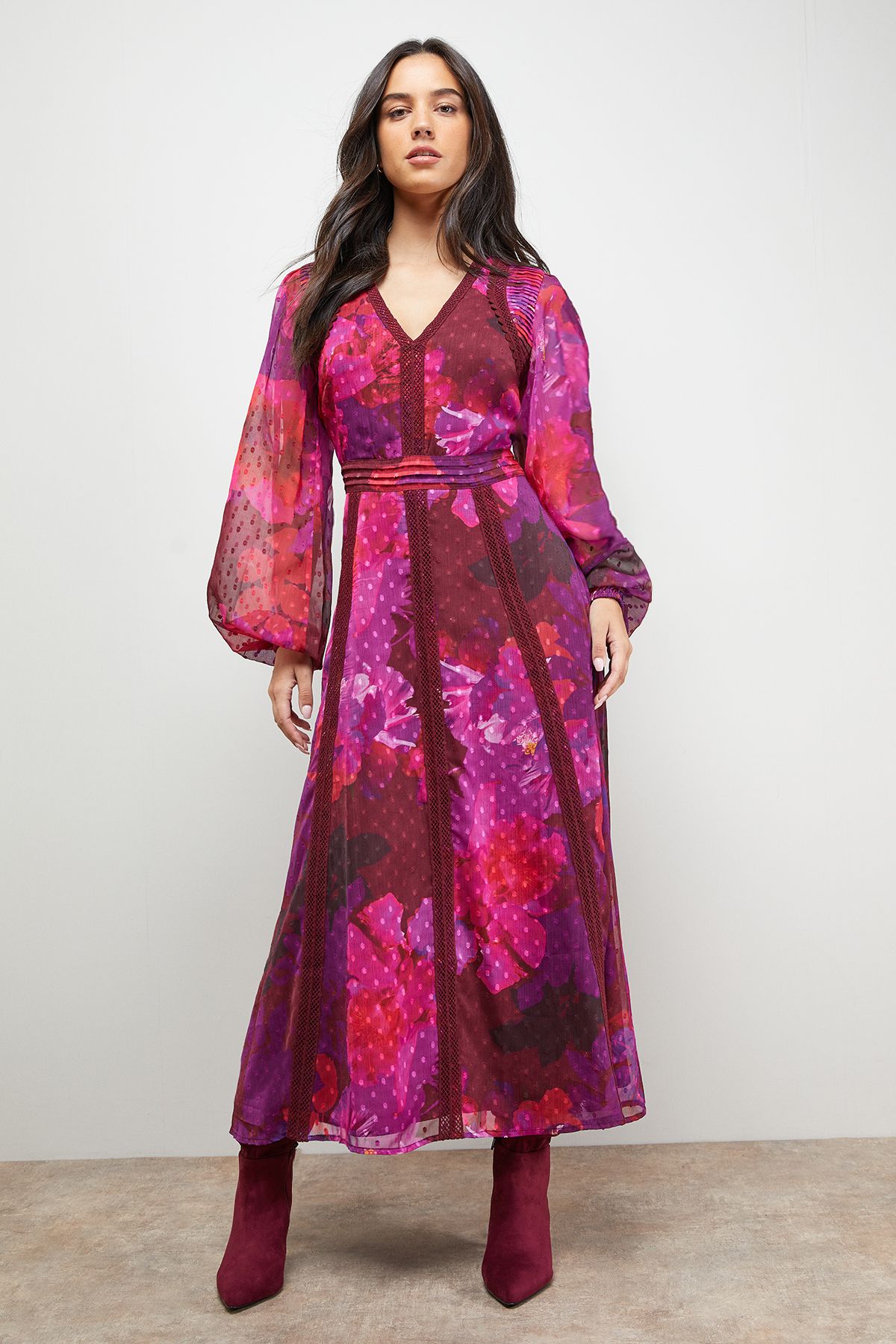 Oasis Lace Trim Midi Fit And Flare Dress Multi image 1