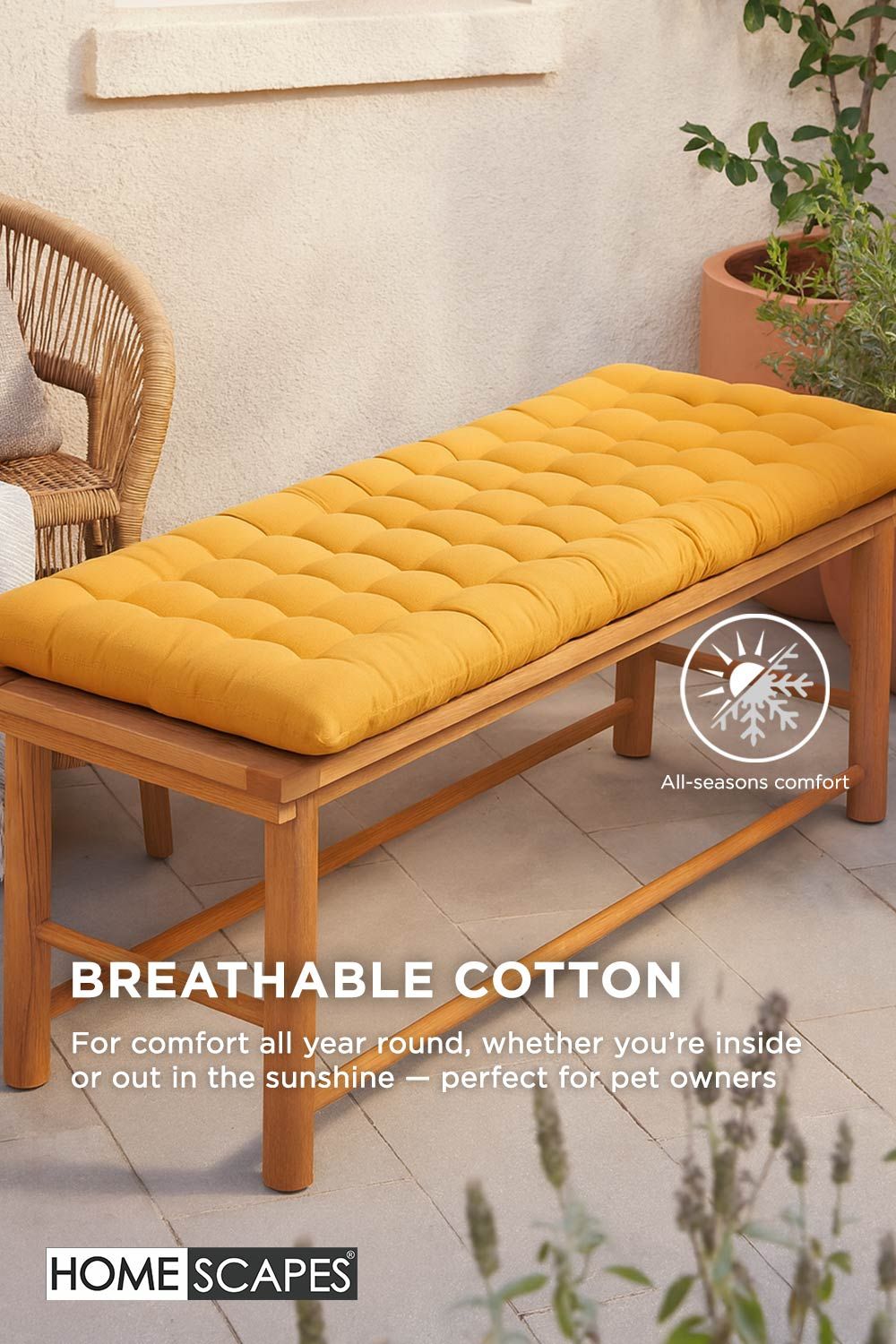 Homescapes Garden Bench Cushion Luxury 3 Seater Cotton Indoor Outdoor Pad, 143 x 48cm image 5