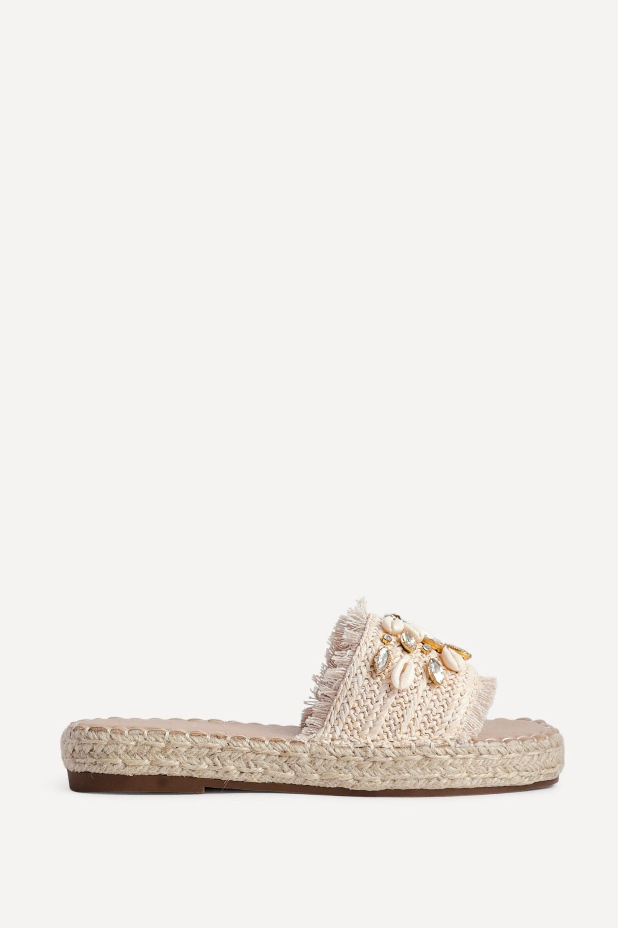 Linzi Seaside Beige Raffia Embellished Sliders