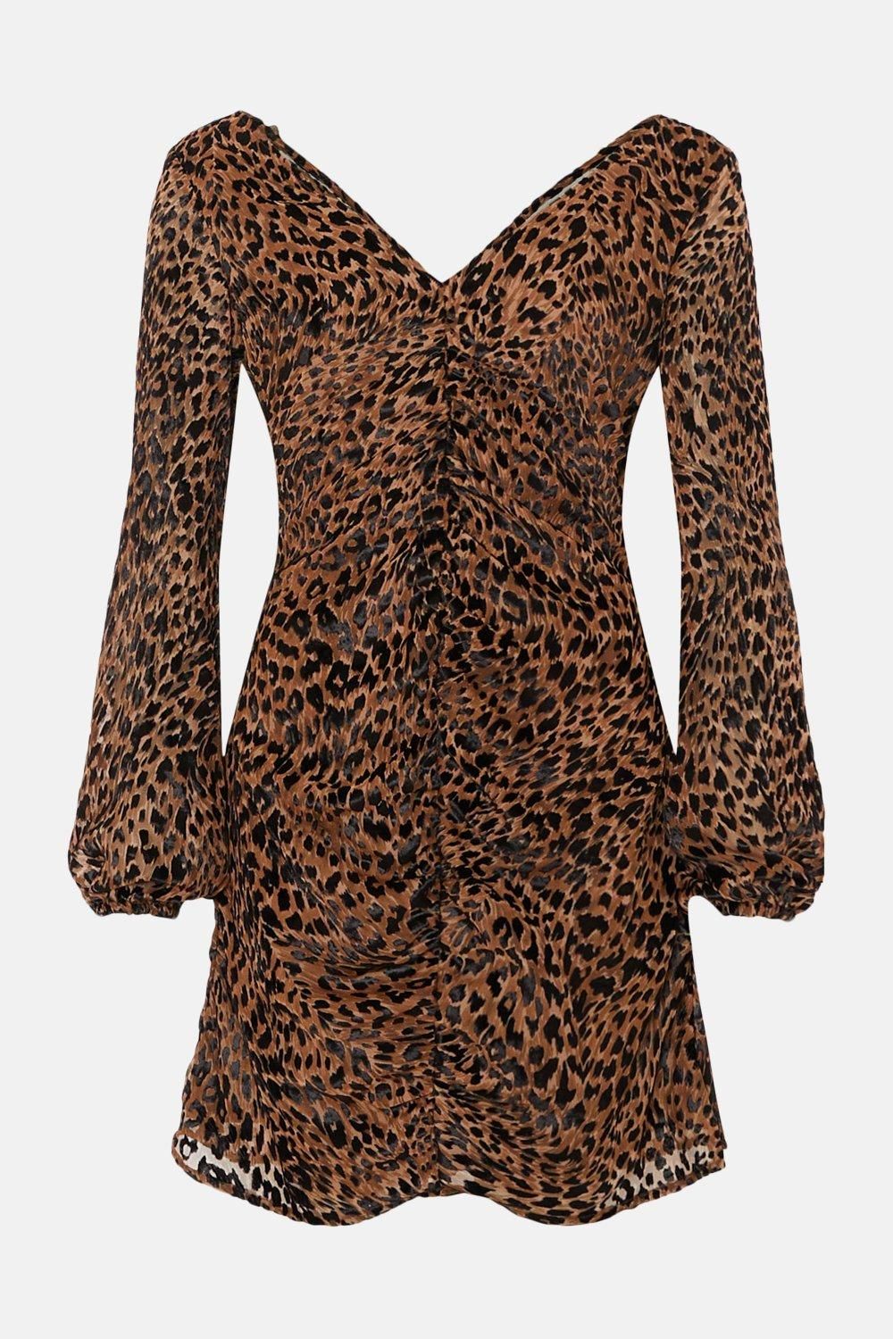 Oasis Velvet Devore Animal Volume Sleeve mini Dress Animal image 4