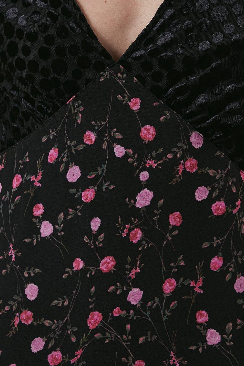 Oasis Occasion Floral Spot Bodice Midi Dress Black image 5