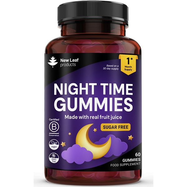 New leaf health Night Time Gummies - Chewable Sleep Aid Supplement - Natural Melatonin Sources + Vitamin B6 & Magnesium - Vegan, Sugar Free image 1