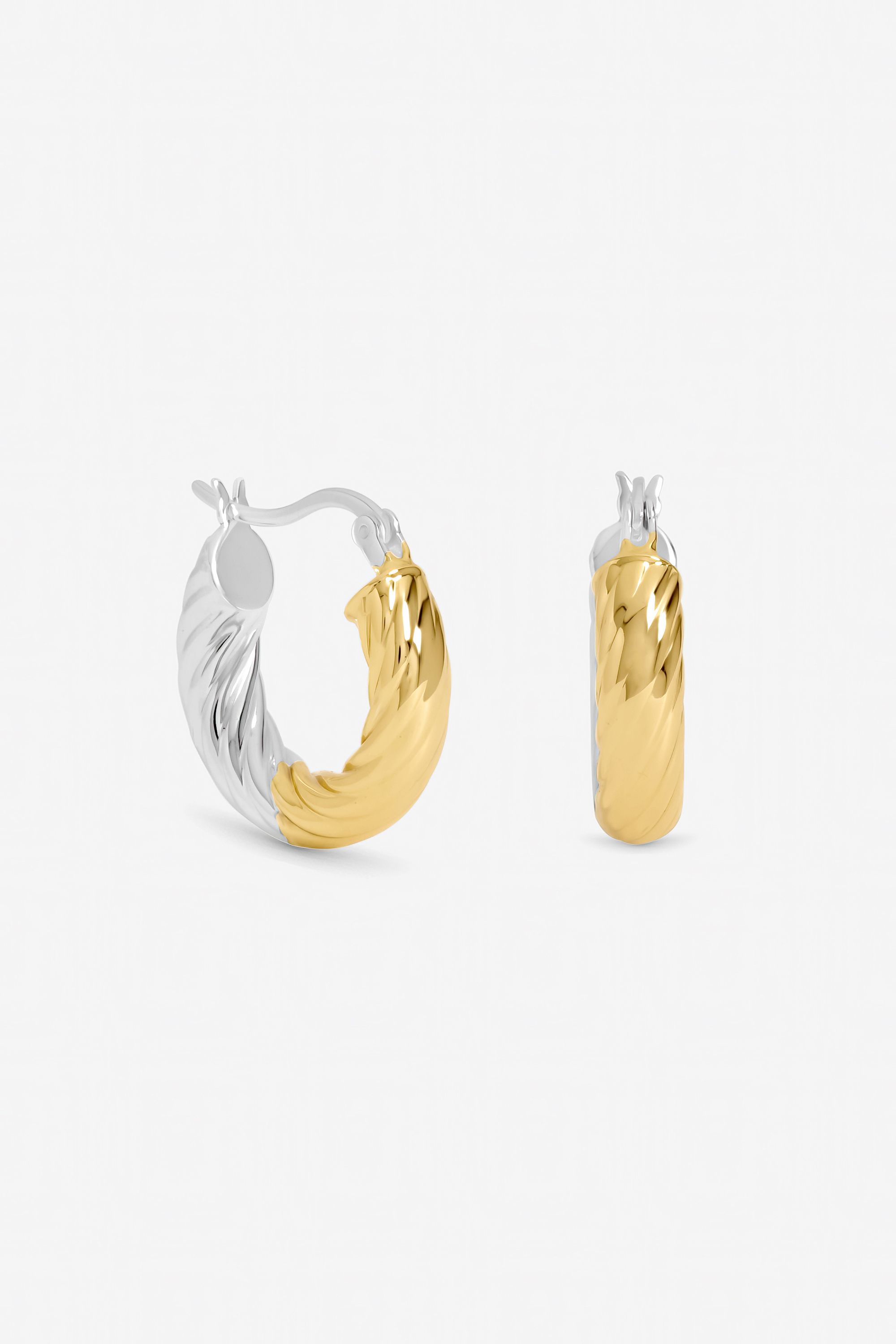 Inicio Sterling Silver Plated Two Tone Textured Twist Hoop Earrings