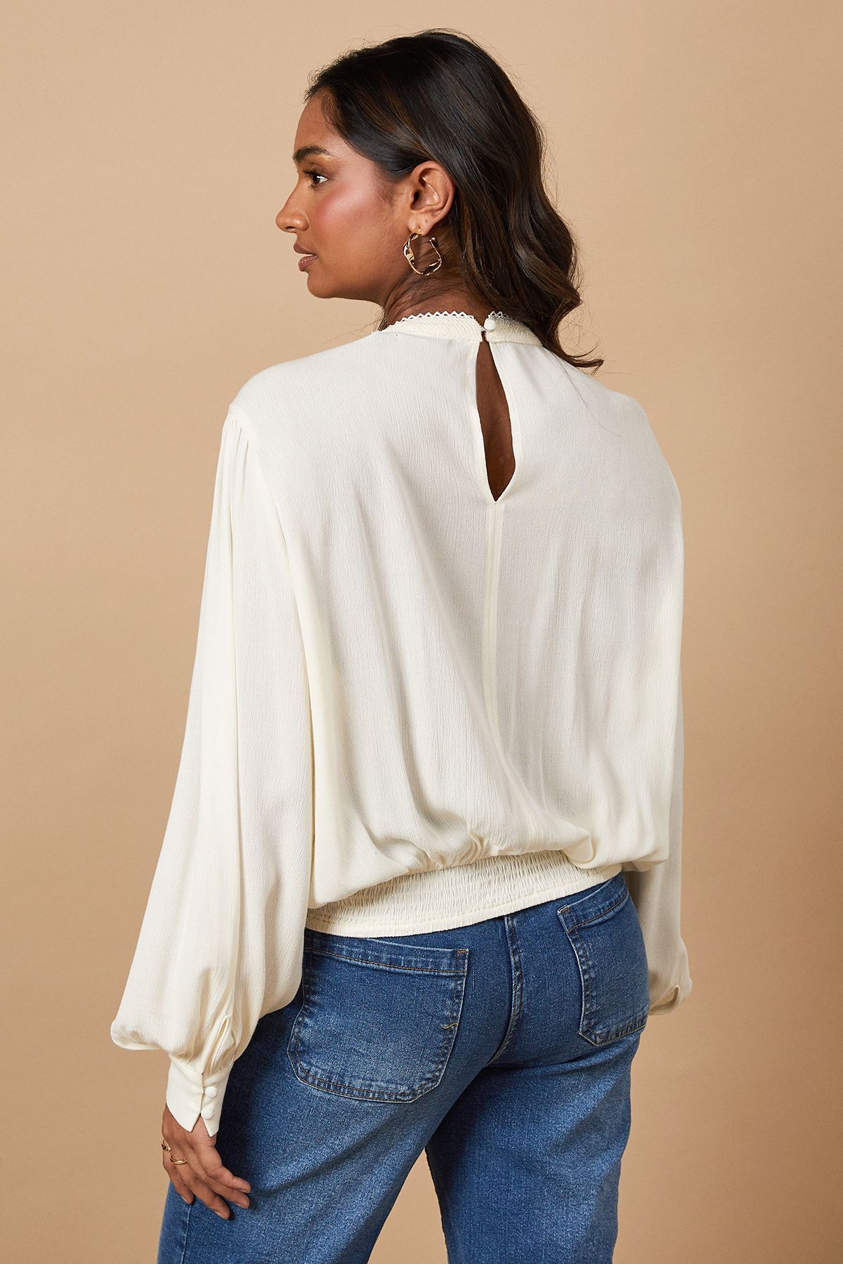 Oasis High Neck Lace Embroidered Long Sleeve Blouse Cream image 3