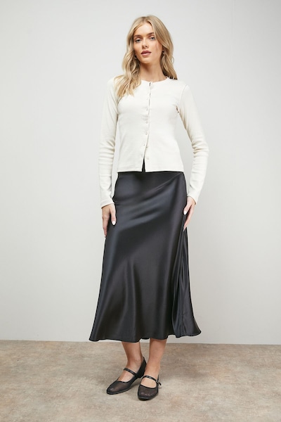 Oasis Bias Cut Satin Midi Skirt Black