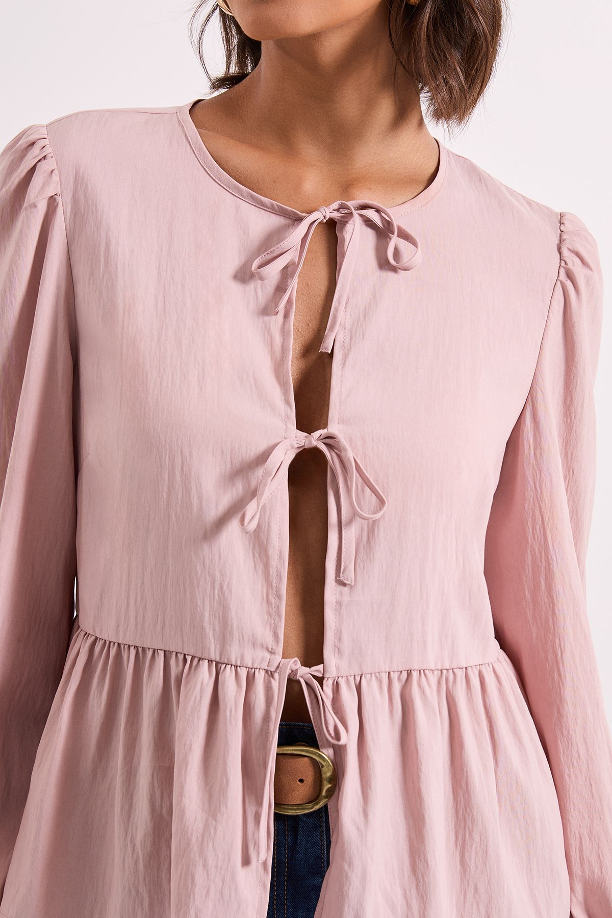 Dorothy Perkins Tie Front Long Sleeve Blouse Dusky Pink image 5