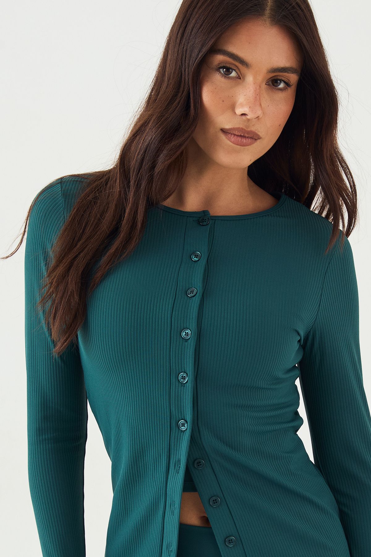 DSGN Studio DSGN Studio Ultra Sculpt Rib Button Through Long Sleeve Top Pine image 4