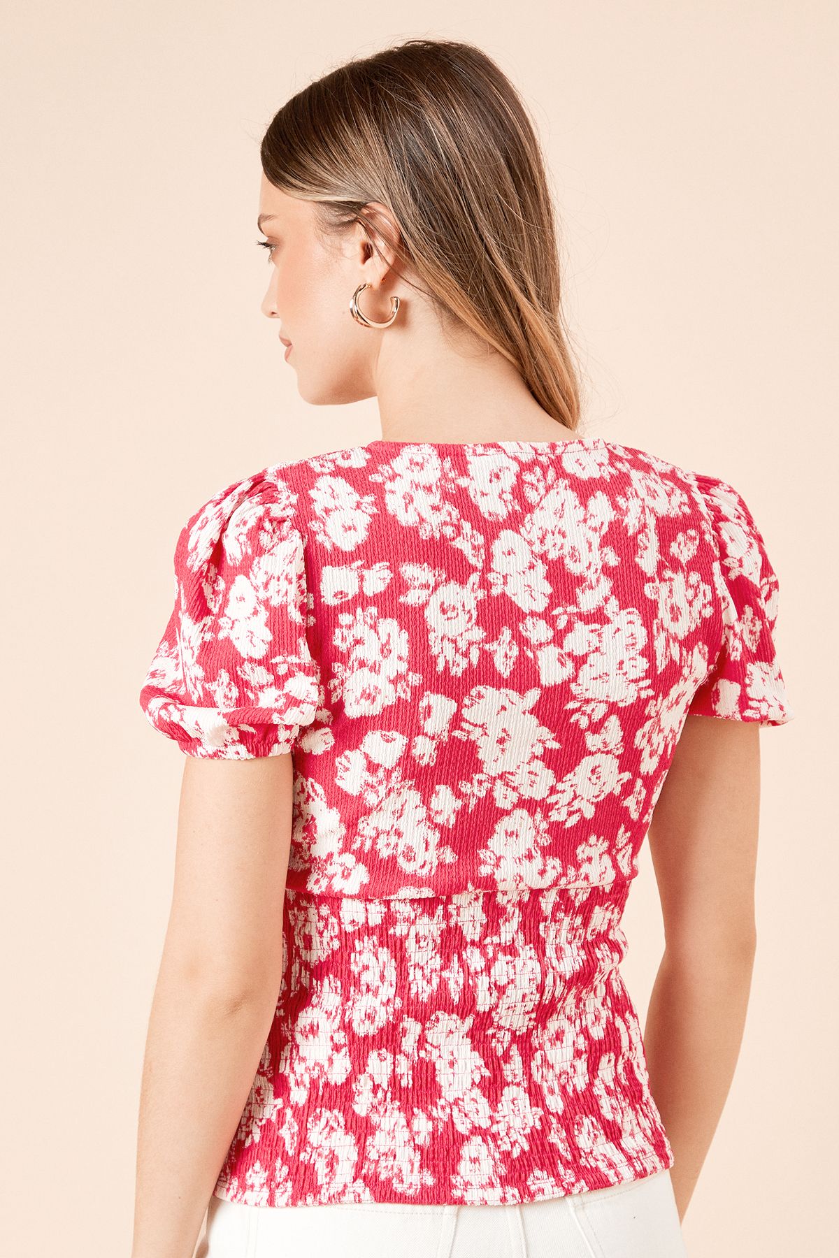 Dorothy Perkins Pink Floral Shirred Detail Puff Sleeve Top Pink image 4