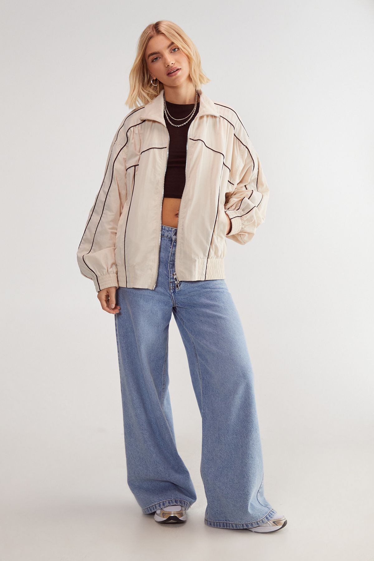 NastyGal Nylon Windbreaker Jacket Ecru image 2