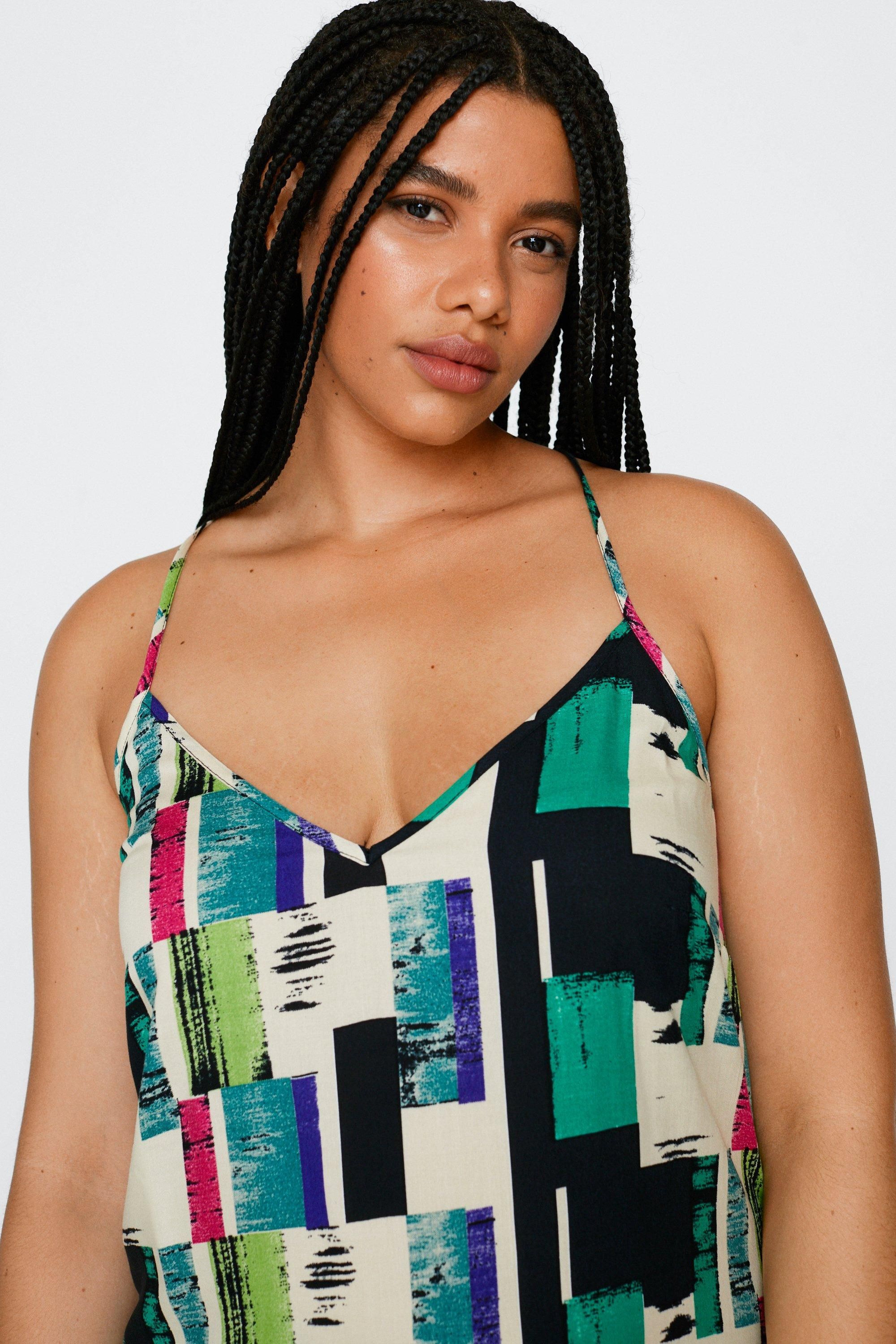 NastyGal Plus Size Tile Print Trapeze Maxi Dress Black image 2