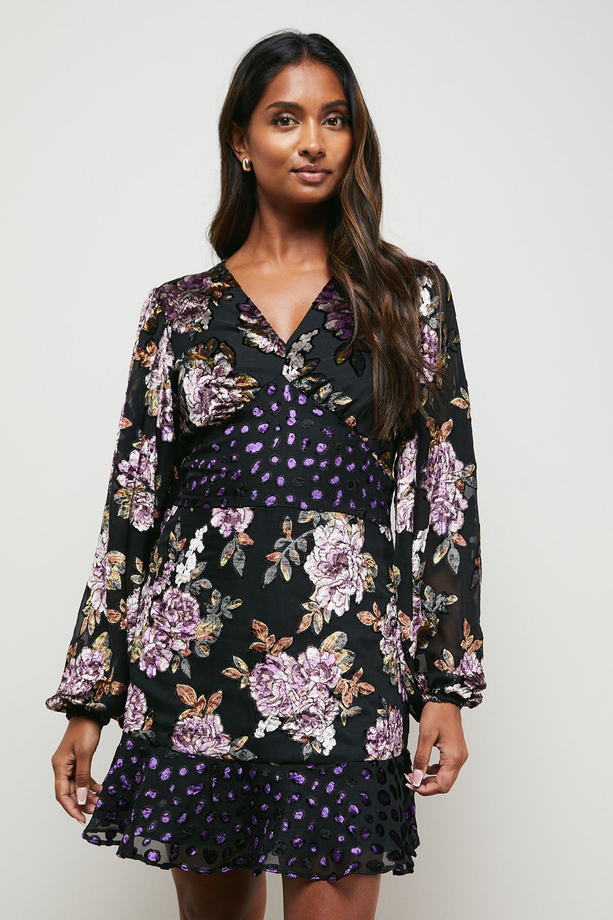Oasis Floral Devore Mix Mini Dress Floral image 2