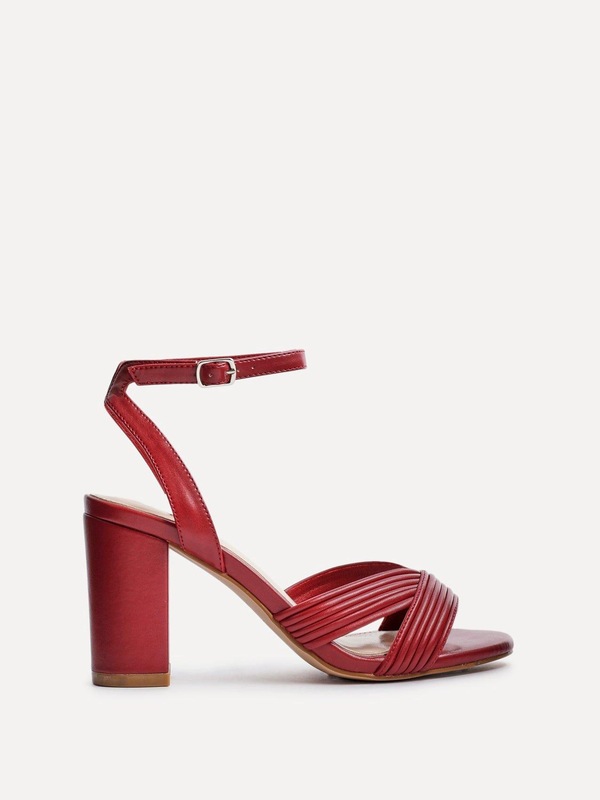Linzi City Burgundy Faux Leather Block Heel