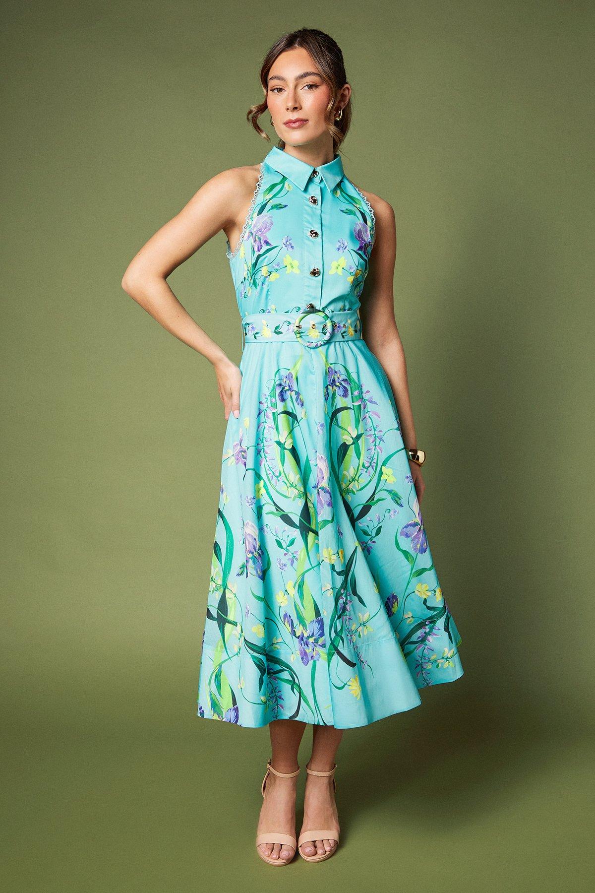 Coast Sleeveless Collar Button Through Midi Dress Turquoise image 1