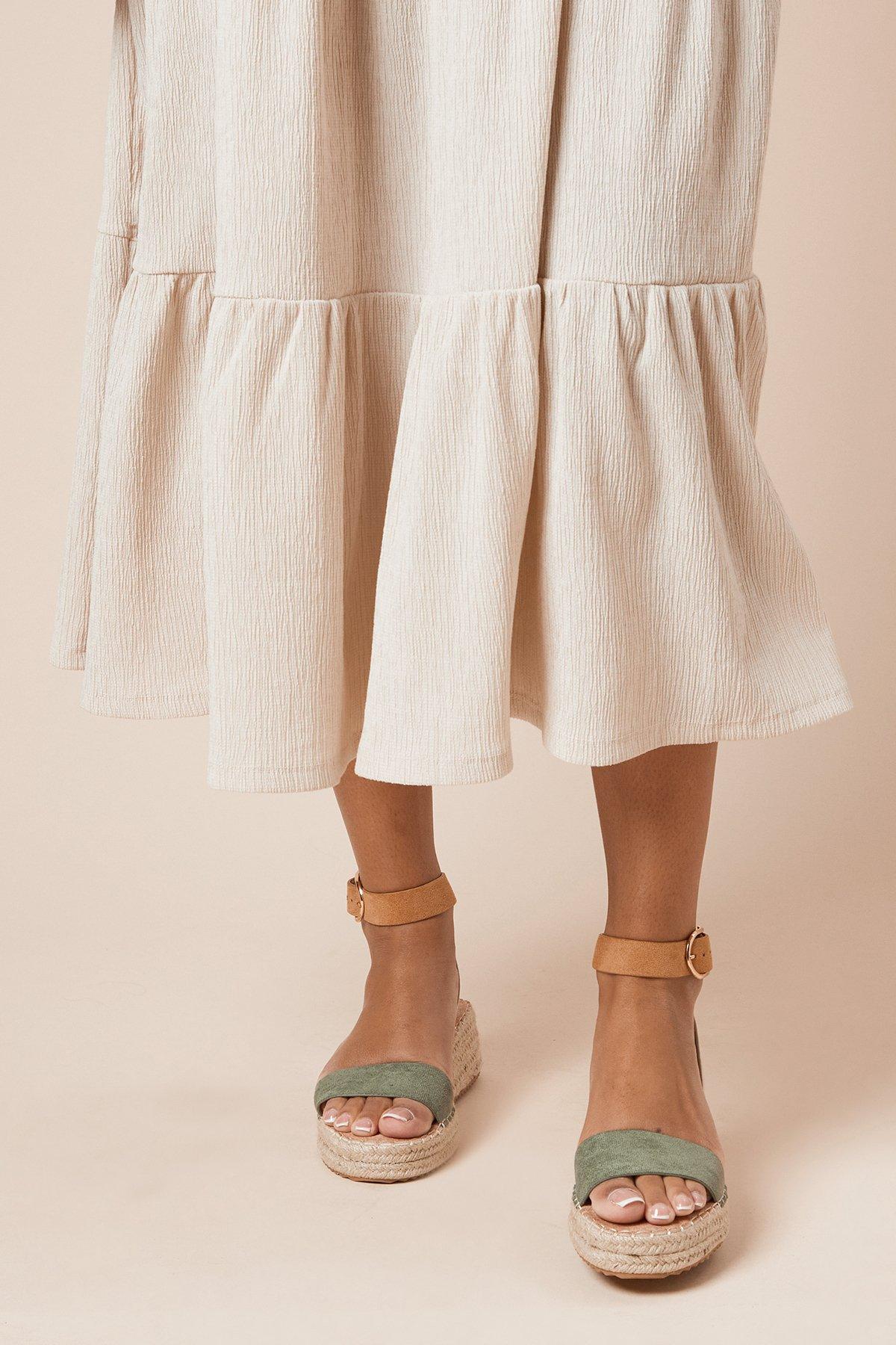 Dorothy Perkins Riva Faux Suede Strap Medium Espadrille Wedge Sandals Khaki image 2