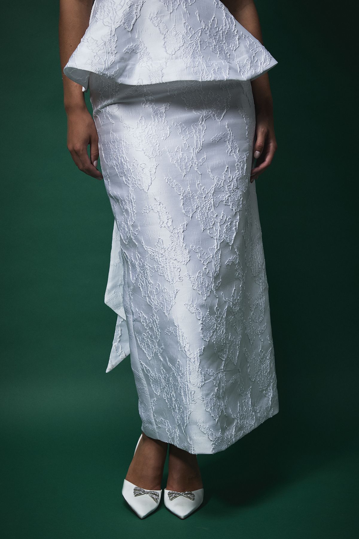 Coast Lisa Tan Jaquard Pencil Skirt White image 2