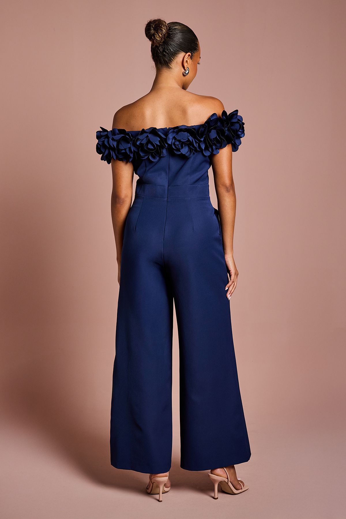 Coast Petite 3D Flower Bardot Jumpsuit Navy image 3