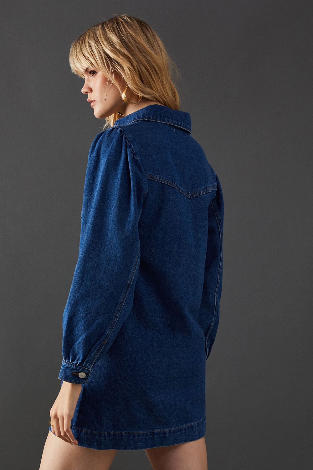 Warehouse Denim Overhead Shirt Dress Mid Wash image 3