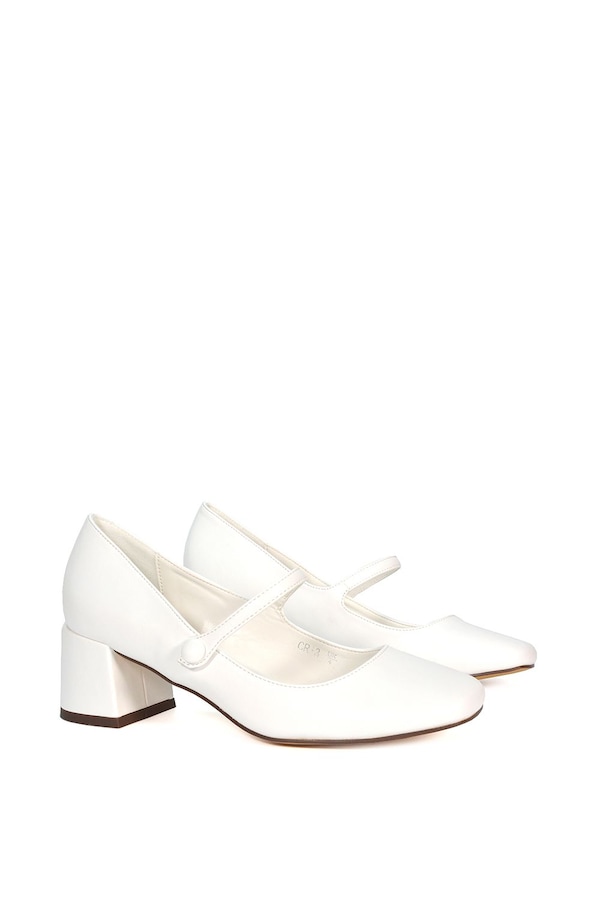 XY London 'Leneka' Low Block Heel Slip On Court Shoes With Front Strap