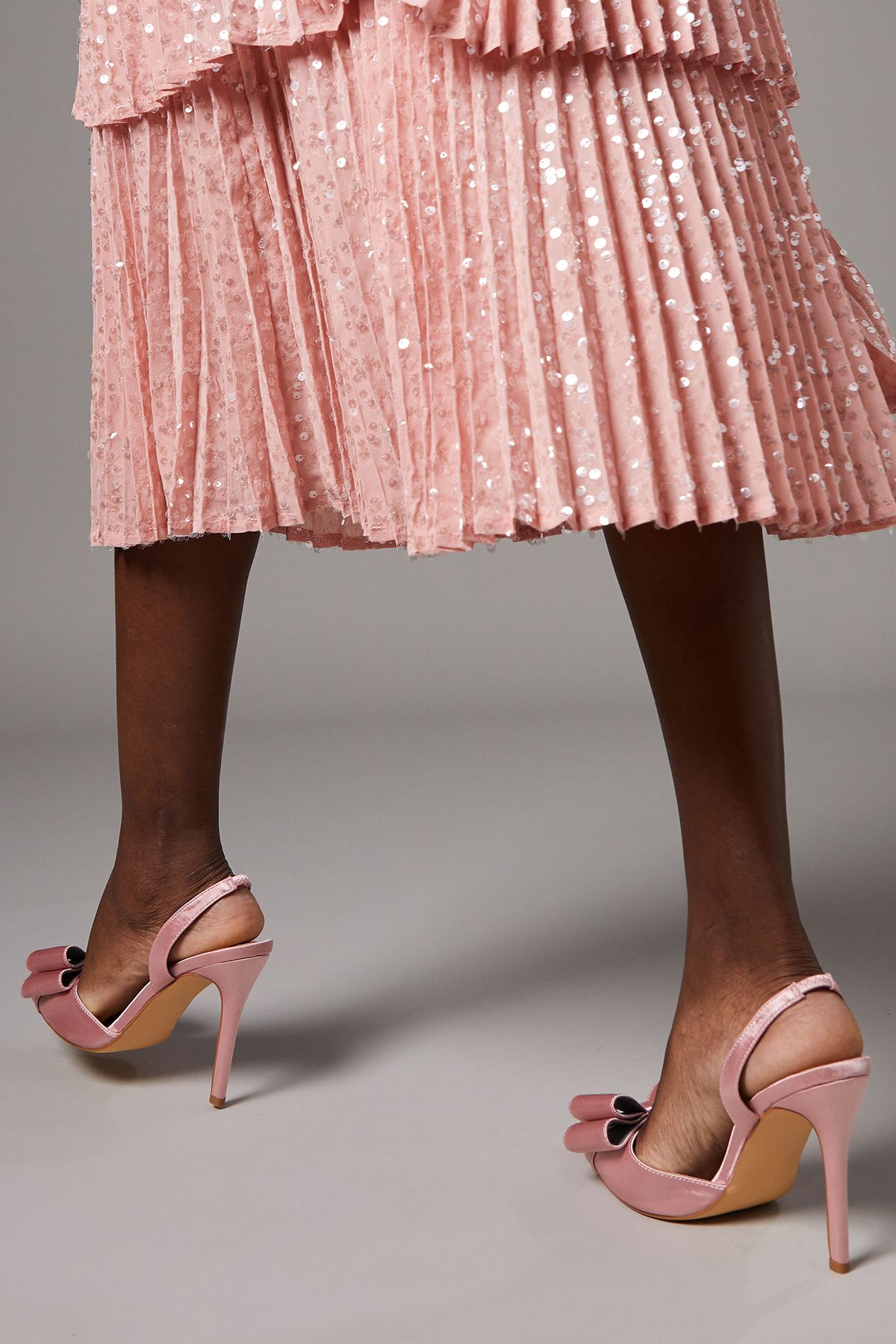 Coast Tamara Satin Bow Sling Back Stiletto Court Shoes Blush image 3