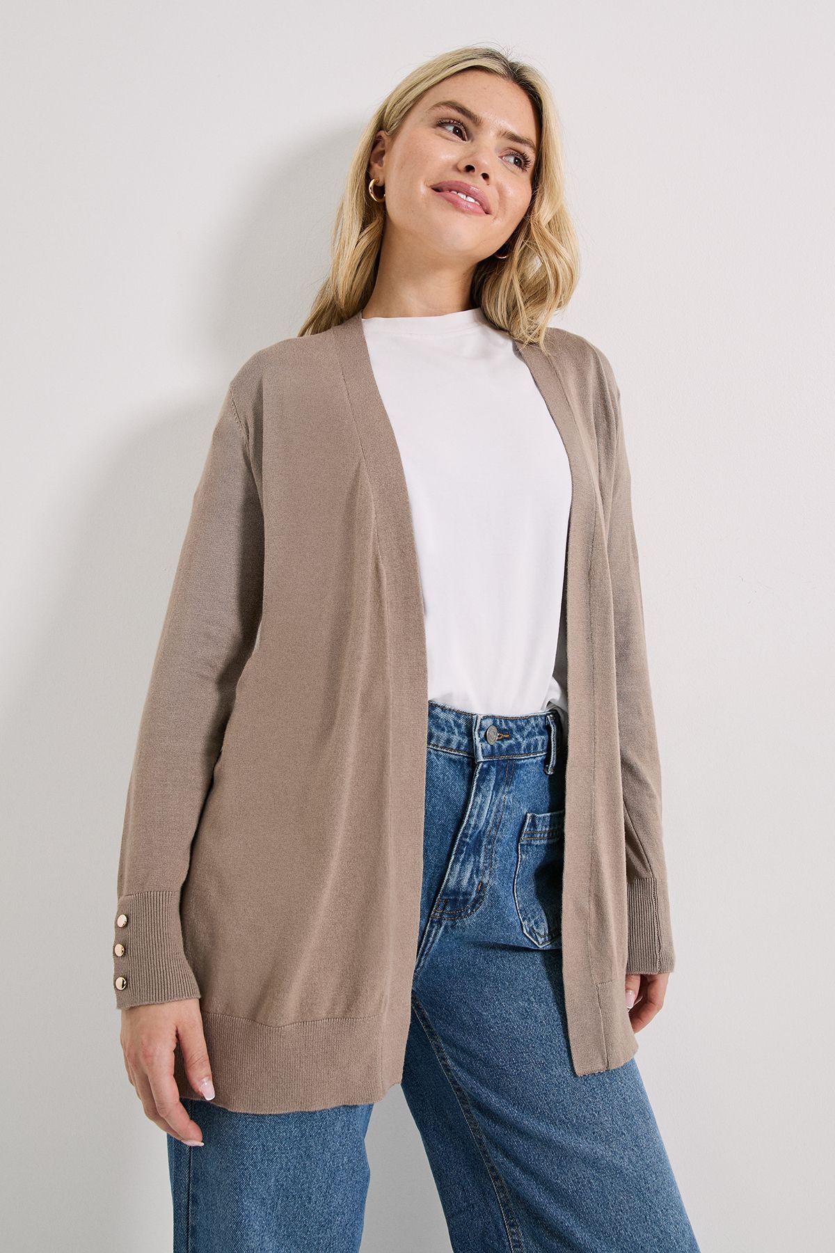 Dorothy Perkins Stone Longline Button Cuff Cardigan Stone image 2