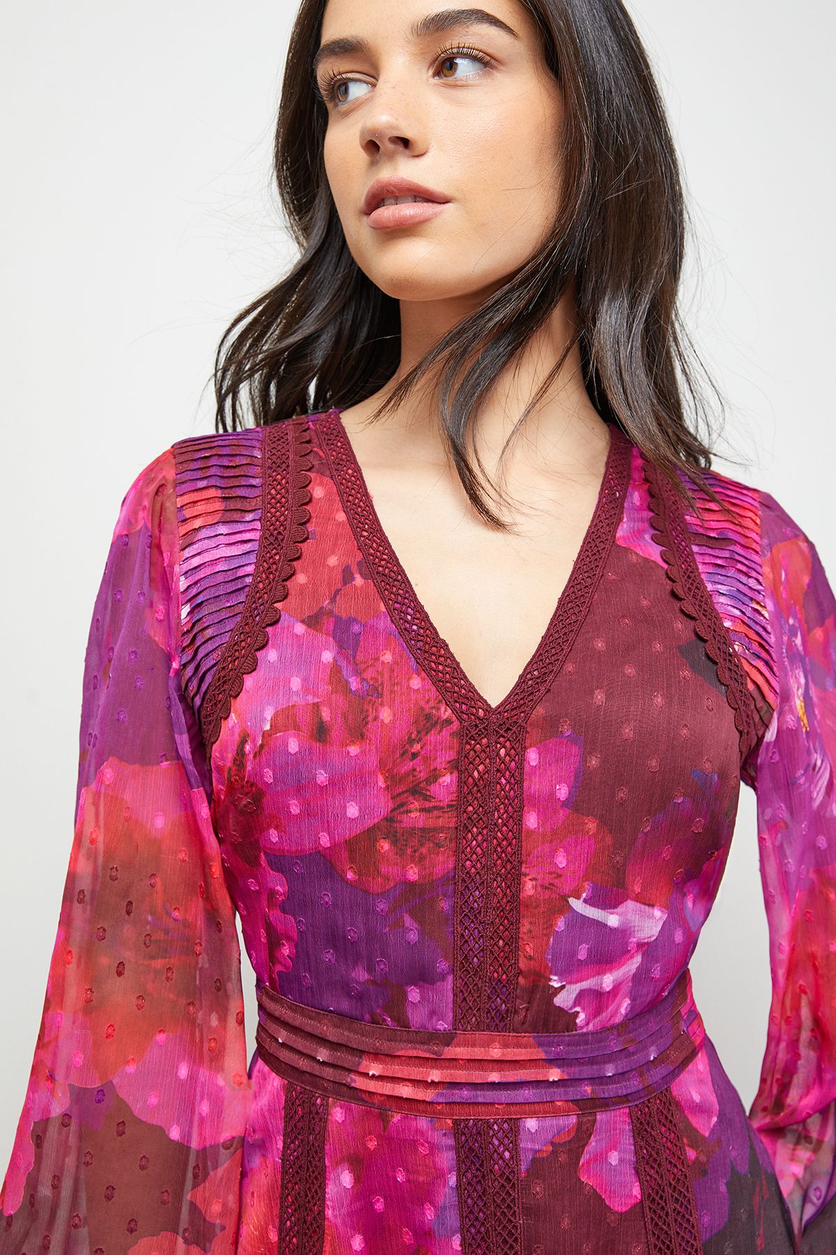 Oasis Lace Trim Midi Fit And Flare Dress Multi image 2