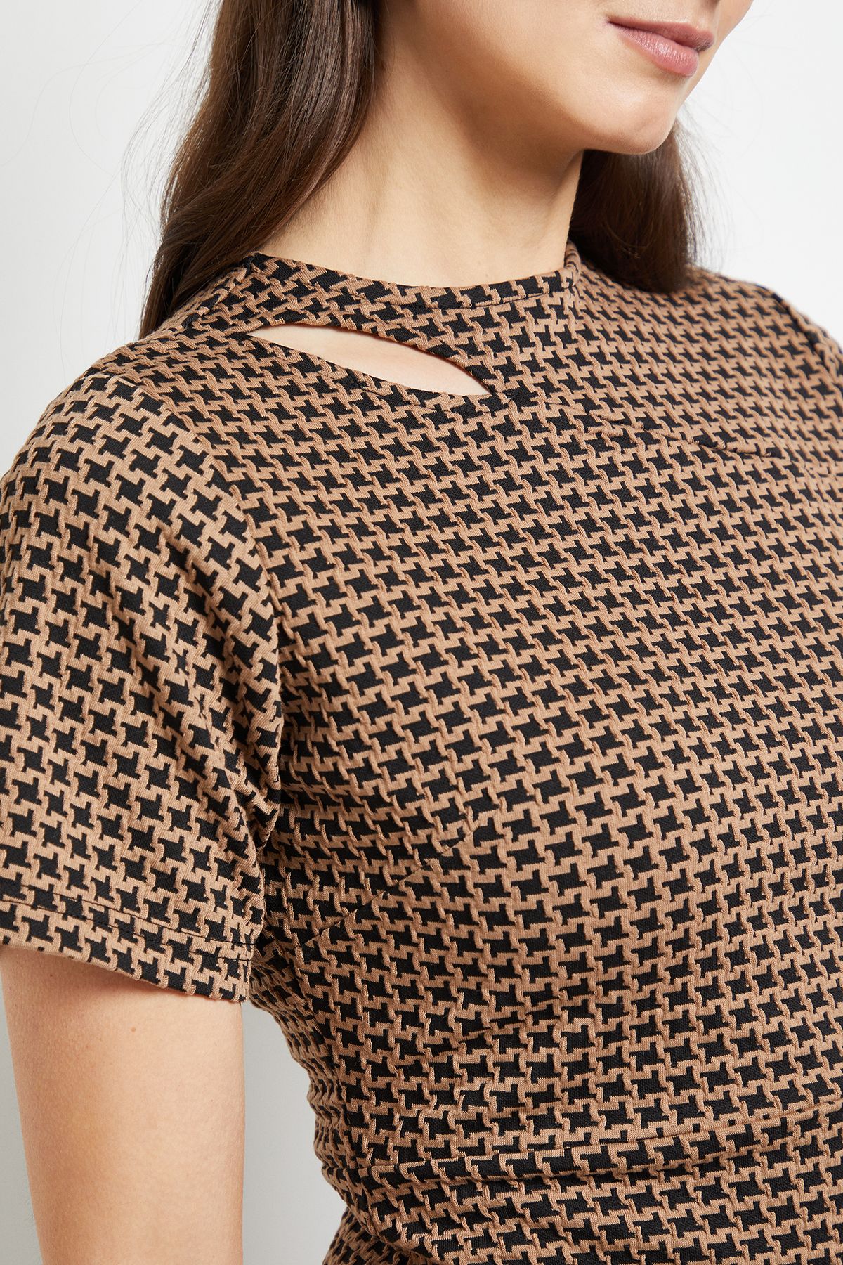 Principles Camel Keyhole Detail Geo Ponte Midi Dress Camel image 5