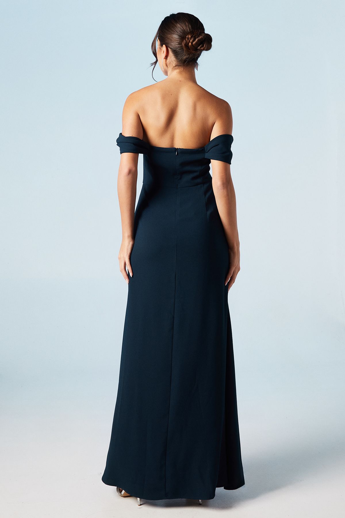 Coast Bardot Crepe Fishtail Bridesmaid Maxi Dress Navy image 3