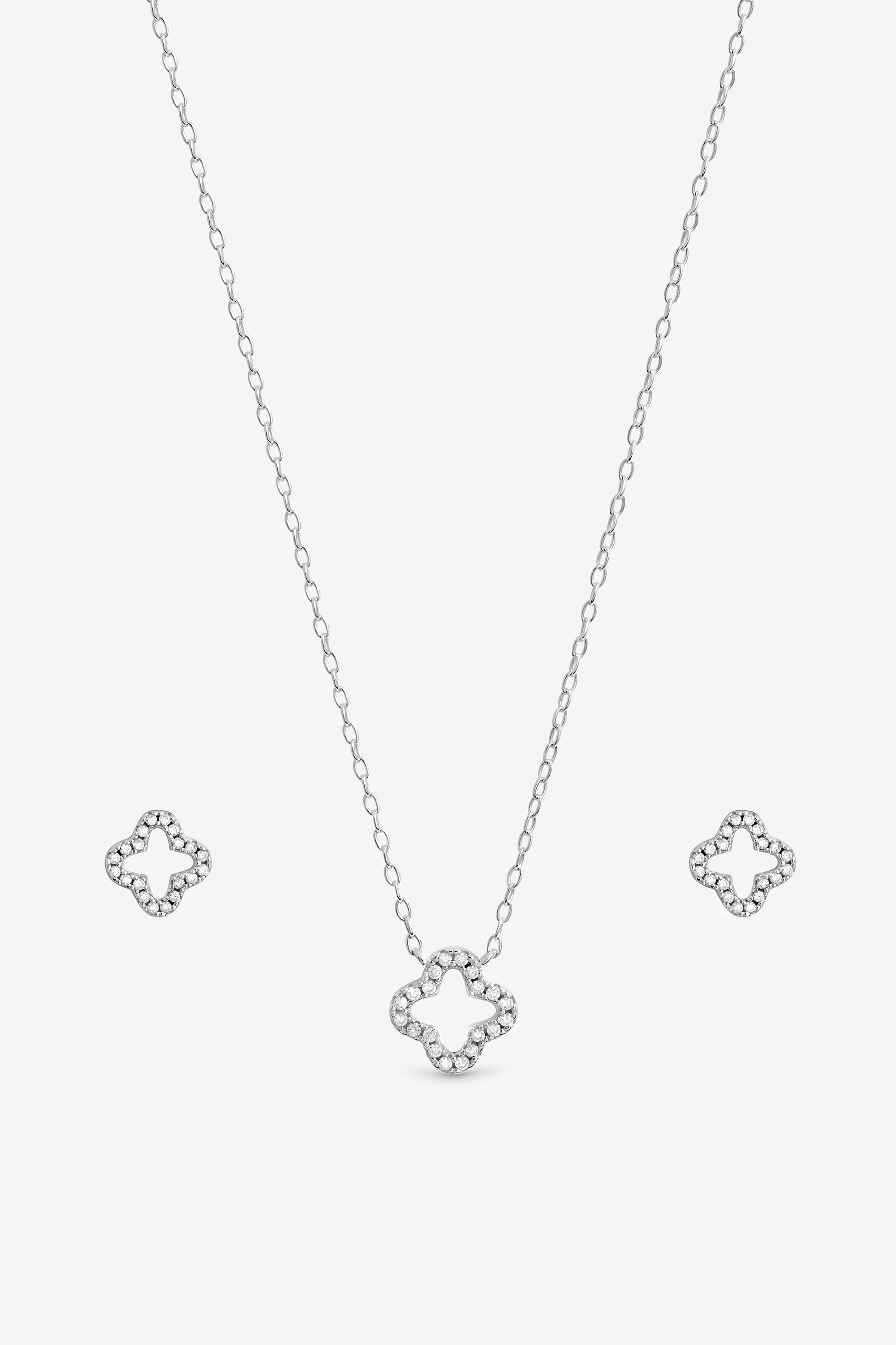 Simply Silver Sterling Silver 925 Cubic Zirconia Pave Open Clover Set - Gift Box image 3