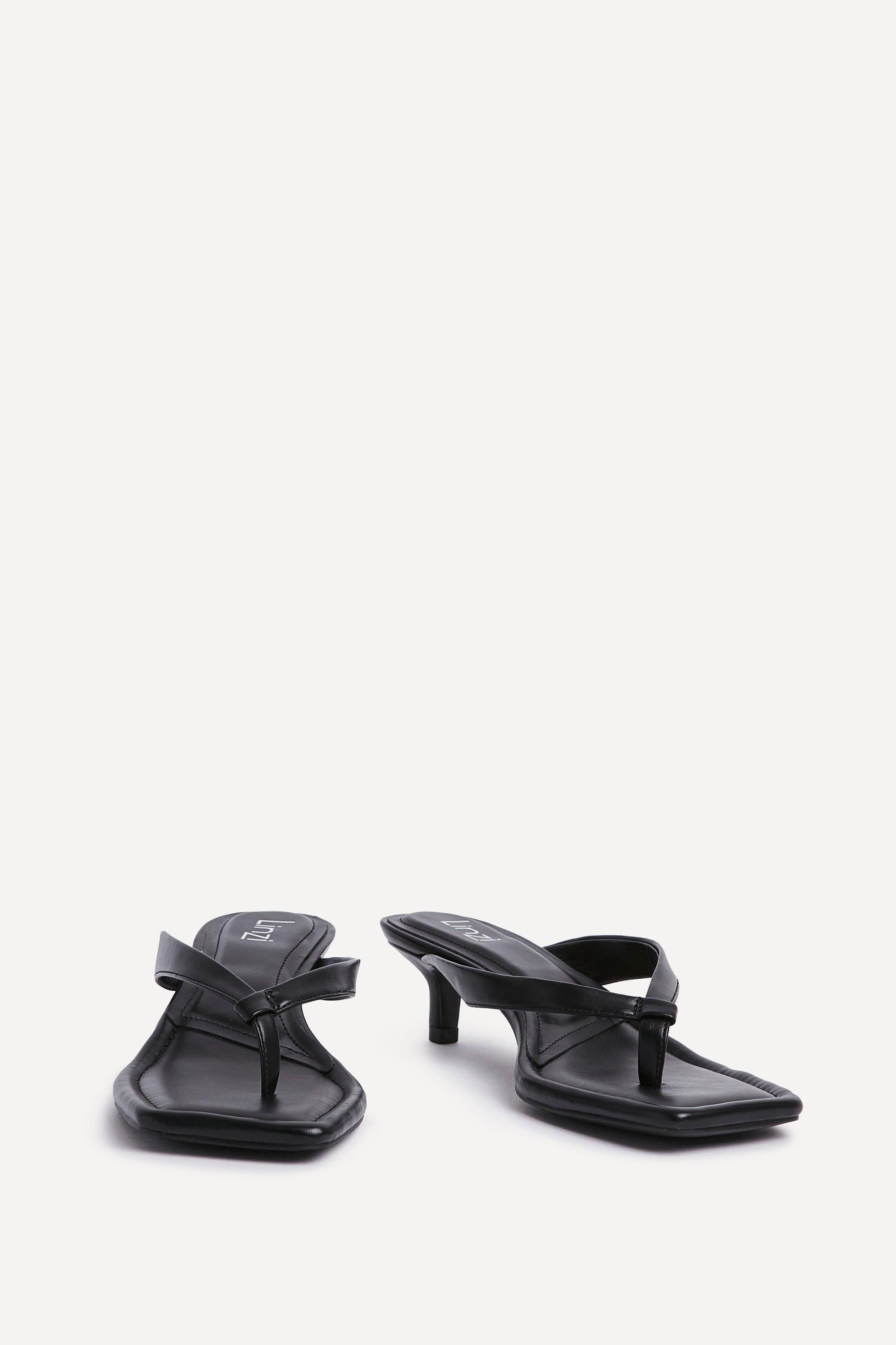 Linzi Potential Black Faux Leather Toe Post Kitten Heel image 3