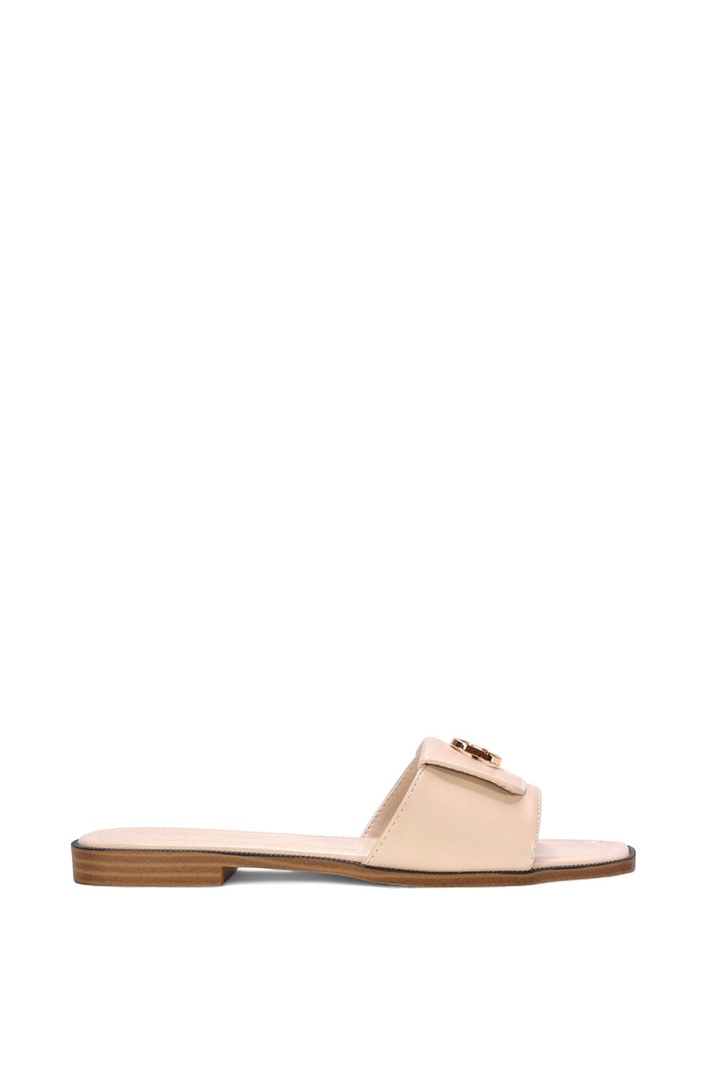 XY London 'Leigh' Open Toe Foldover Buckle Slip On Flat Slider Mules image 1