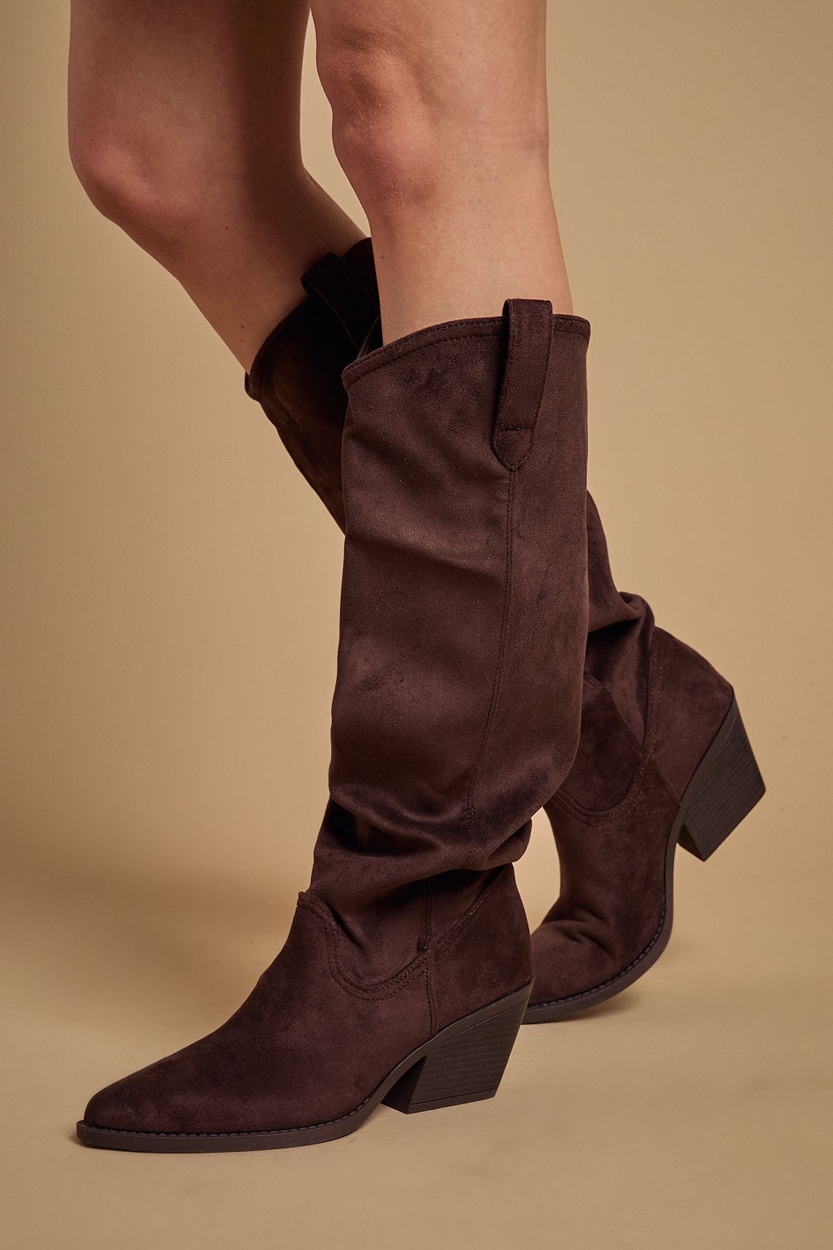Oasis Winnie Faux Suede Slouch Calf Boots Chocolate image 1