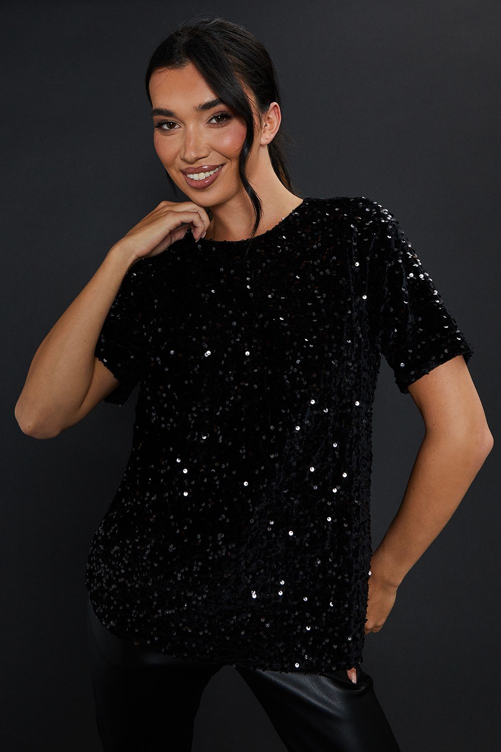 Dorothy Perkins Sequin T-shirt Black image 1
