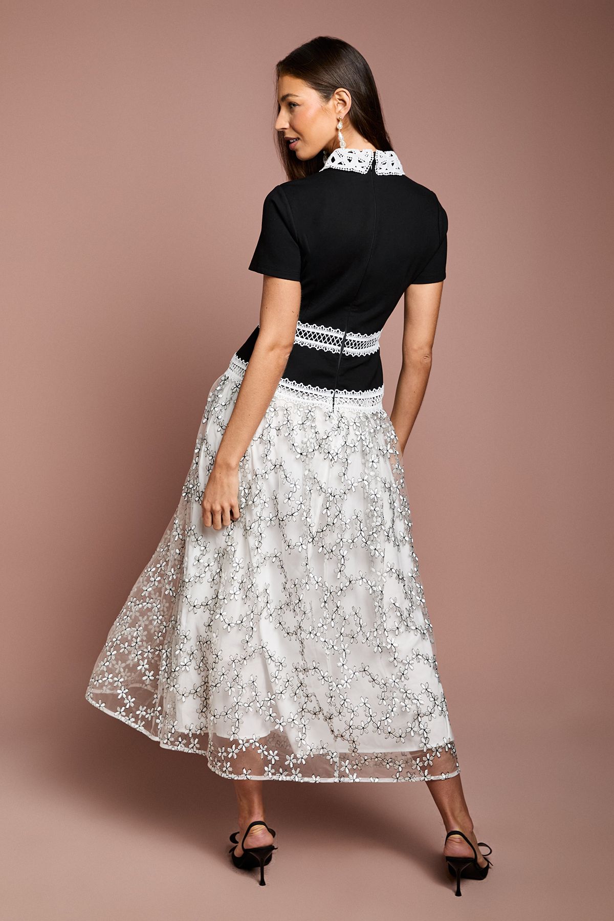 Coast Stretch Bodice Embroidered Mesh Skirt Midaxi Dress Mono image 3